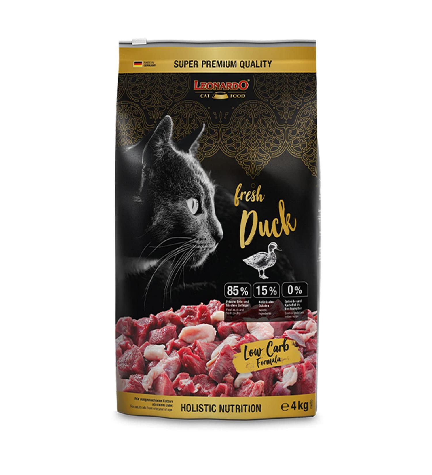 Leonardo Fresh Duck & Poultry Cat Food 4kg | 85% Fresh Meat | Dry Sole Feed for Adult Cats (1 Pack) - Buy Online on GoSupps.com
