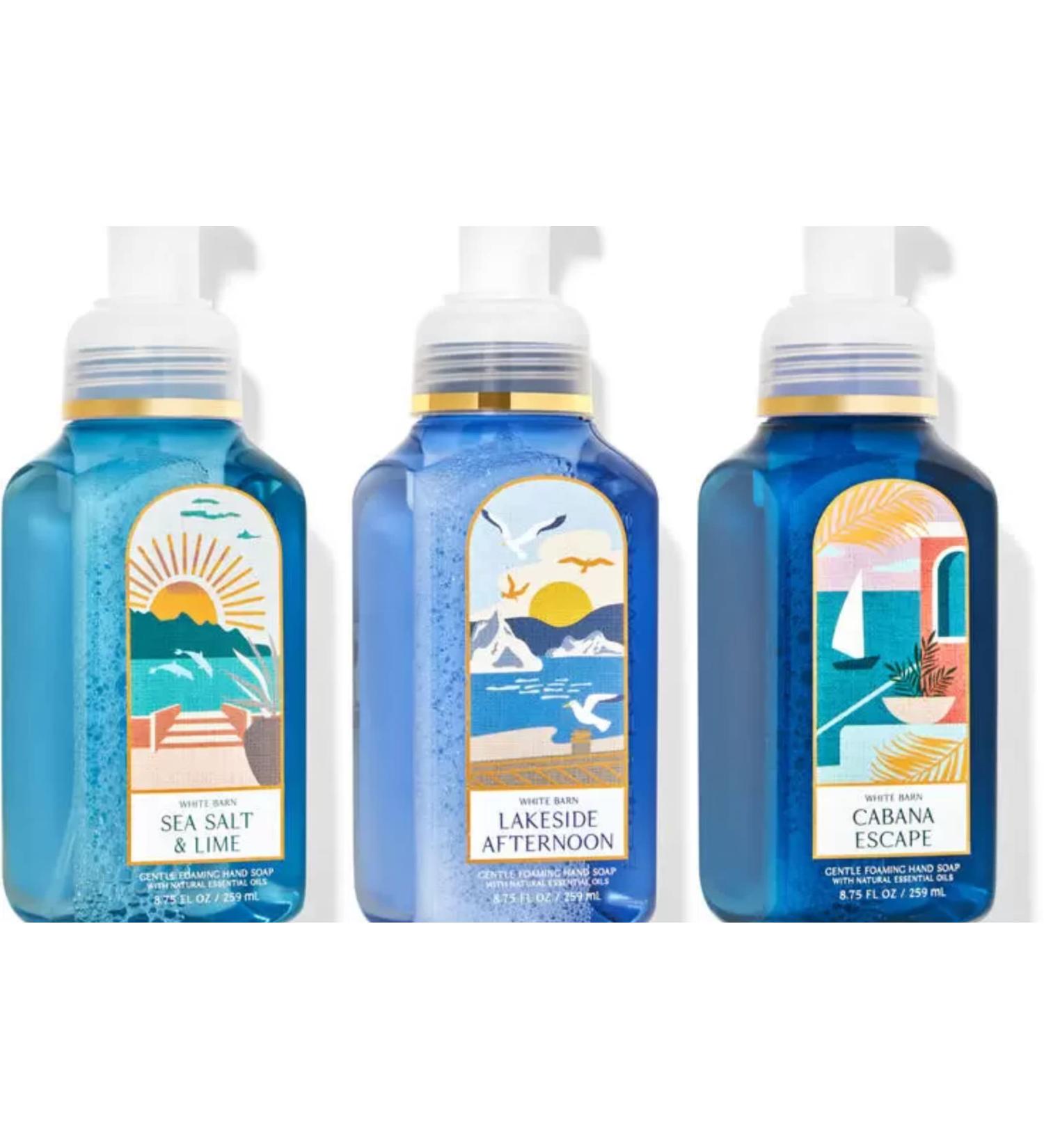 Bath and Body Works Gentle Foaming Hand Soap Lake Trio - Lakeside Afternoon Sea Salt and Lime Cabana Escape Pack of 3