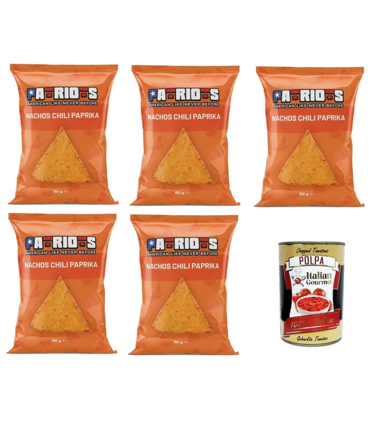 Patriots Nachos Chili Paprika Paprika Nachos 5 x 60 g + Italian Gourmet Pulp 400 g - Buy Online on GoSupps.com