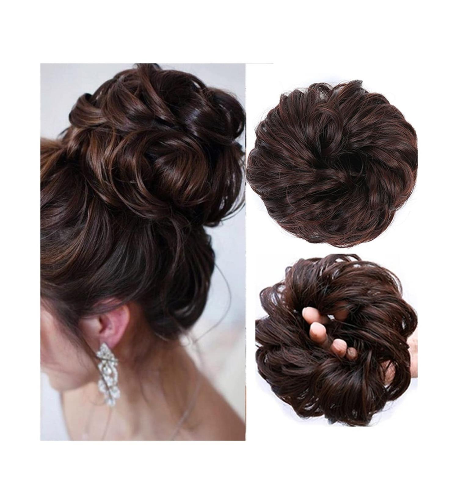 Messy Bun Hair Piece for Women 1PCS Tousled Updo Scrunchie Synthetic Messy Hair Bun Hair Piece Hair Extension Thick Wavy Ponytail Chignon Hairpieces for Women Girls Fake Hair Accessories for Women Dark Brown - Buy Online on GoSupps.com