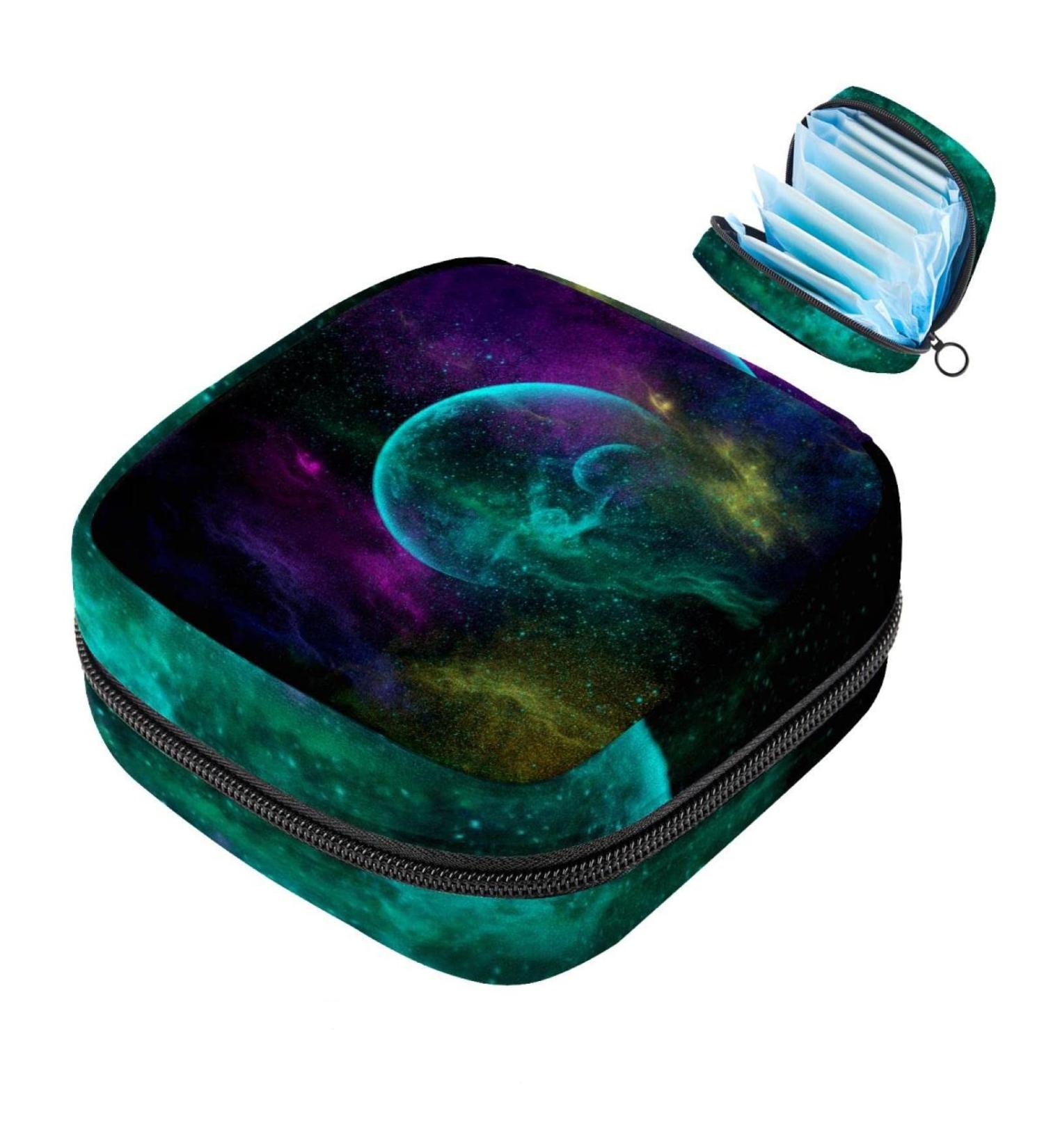Cosmic Starry Sky Menstruation Bag - Zippered Women's Napkin & Tampon Organizer - Colorful Galaxy Design for Girls - Buy Online on GoSupps.com
