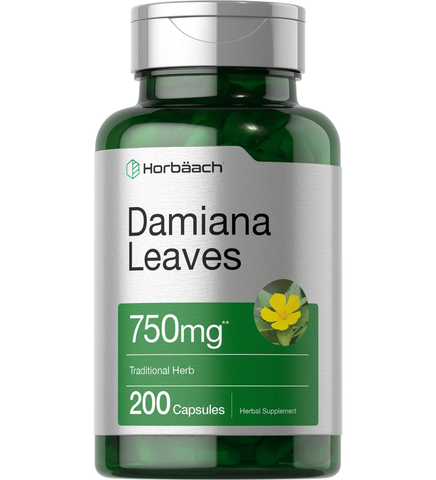 Horb ach Damiana Leaf 750mg | 200 Capsules | Non-GMO Gluten Free Supplement - Buy Online on GoSupps.com