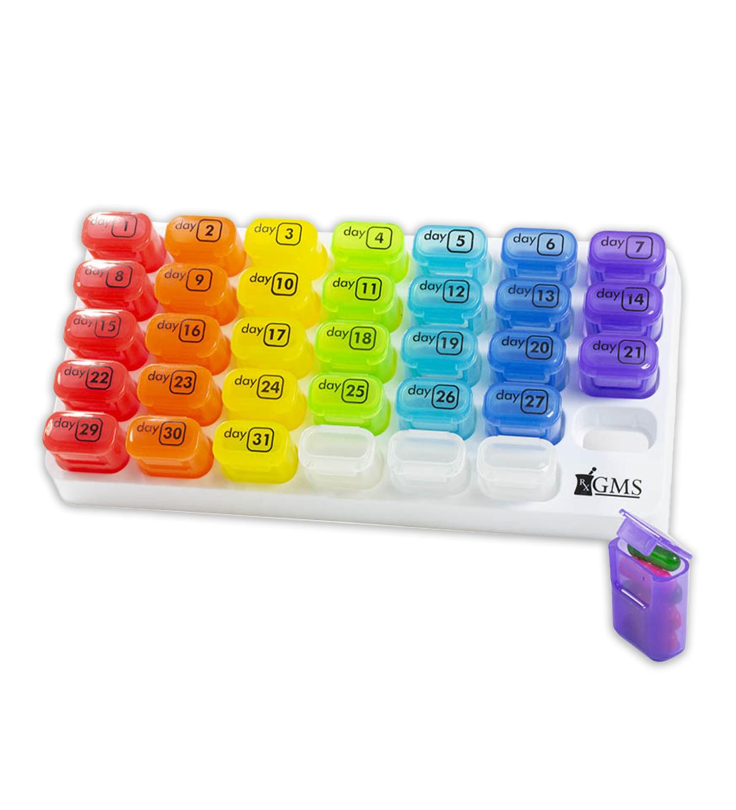 GMS Monthly Pill Organizer - 31 Day Pop Out Pill Pods for Vitamins & Medications | Ideal for Daily Use & Travel - Rainbow Colors - Buy Online on GoSupps.com