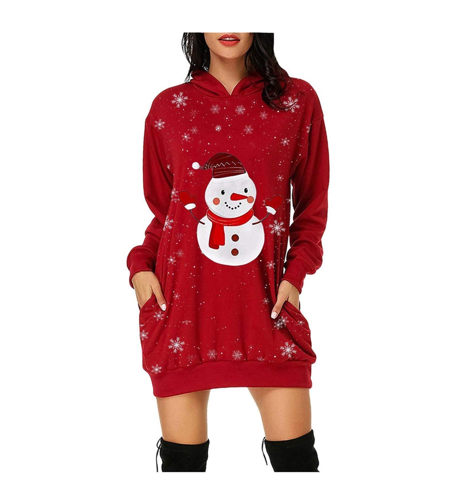 Buy Women's Christmas Sexy Party Clothes - Hooded Sweatshirt Costume & Fashion Dress in XXL - Festive Cartoon Sweater - Buy Online on GoSupps.com