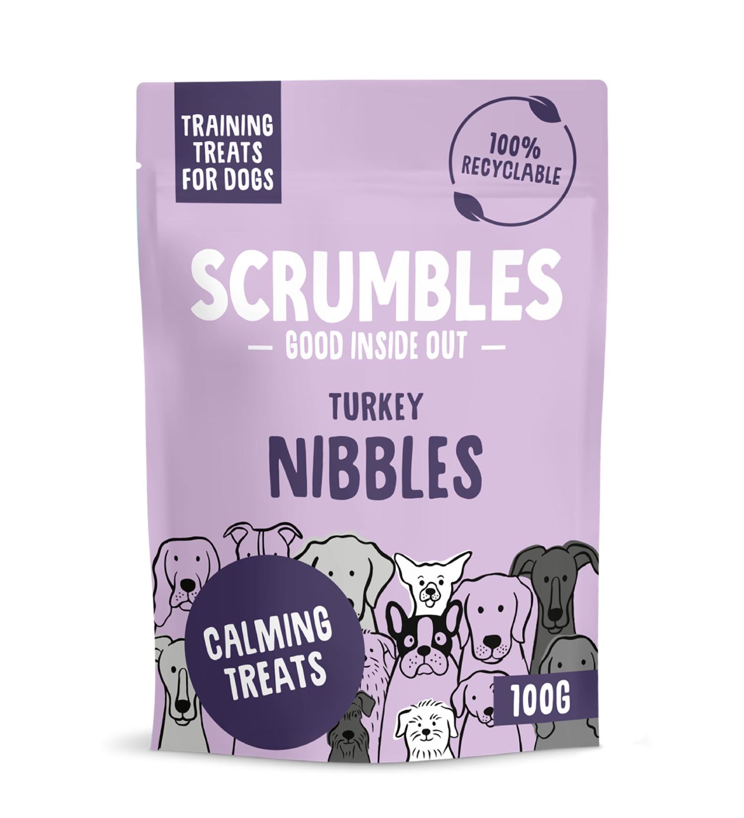 Scrumbles Nibbles 100% Natural Calming Dog Treats - Grain Free Turkey Training Treats 100g - Buy Online on GoSupps.com
