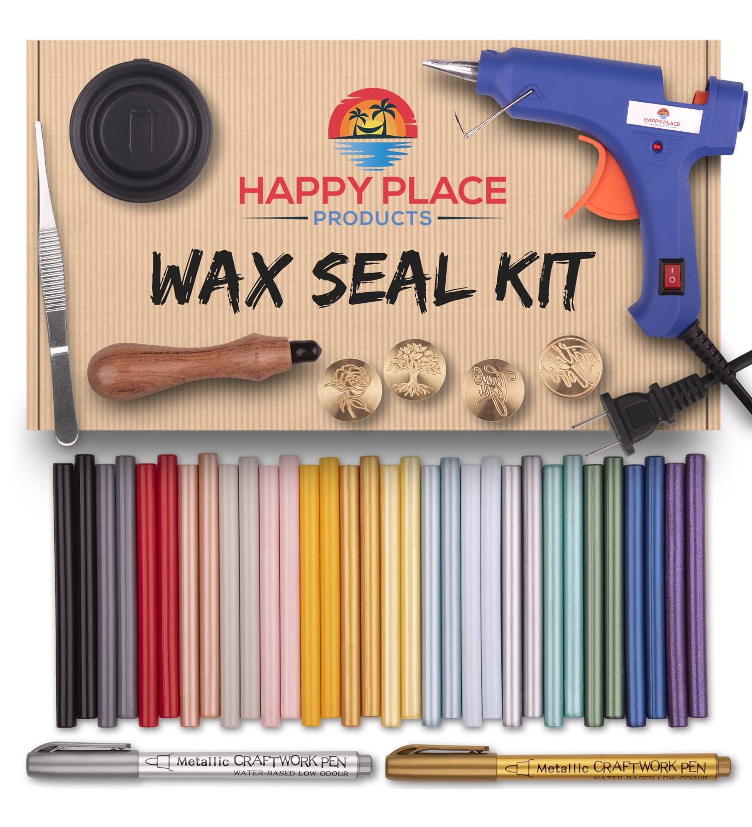 Wax Stamp Kit - 16 Colors Quick Melt Wax Gun with Seal Heads & Metallic Pens - Perfect for Wedding Invites & Christmas Letter Sealing - Buy Online on GoSupps.com