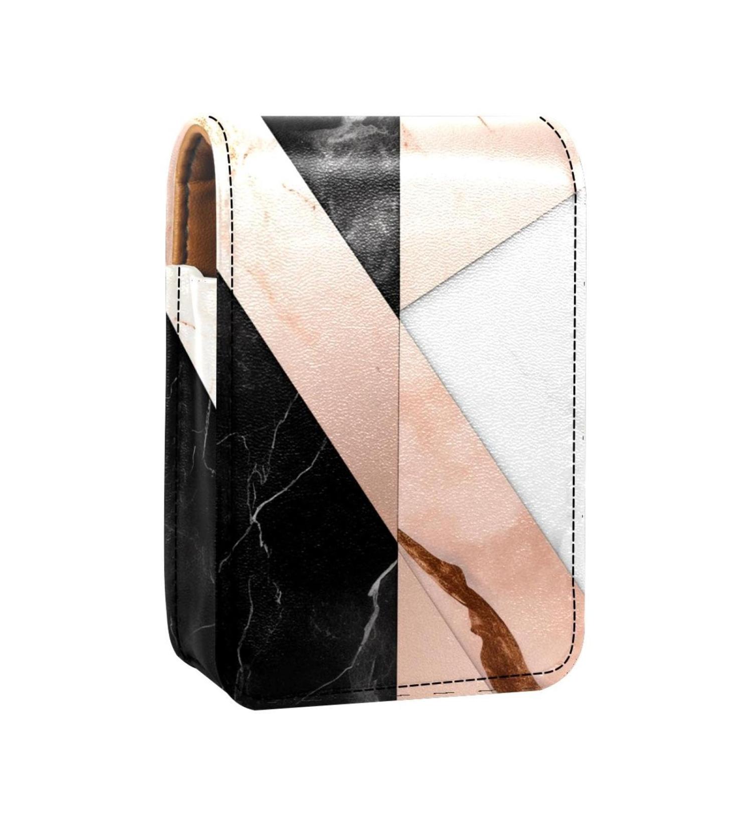 Travel Lipstick Organizer Case - Portable Makeup Bag with Mirror in Black White Rose Gold Marble | Stylish & Compact for All Your Cosmetics - Buy Online on GoSupps.com