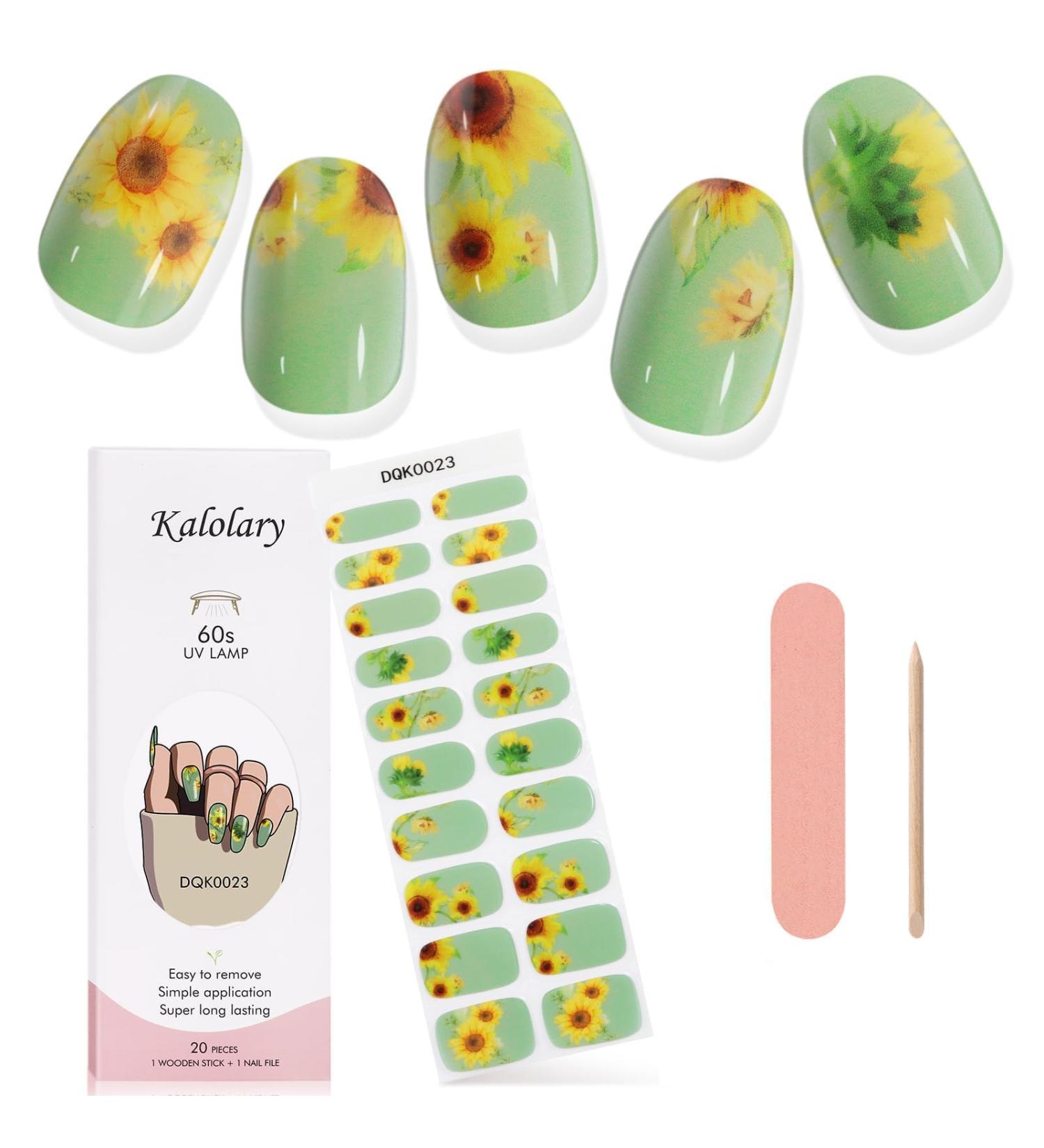 Kalolary Gel Nail Polish Strips Nail Gel Art Sticker Waterproof Full Nail Wraps Decal Sets with Nail File and Stick for Women Girls Nail Art Decor (UV/LED Lamp Required) (Sunflower Green) - Buy Online on GoSupps.com