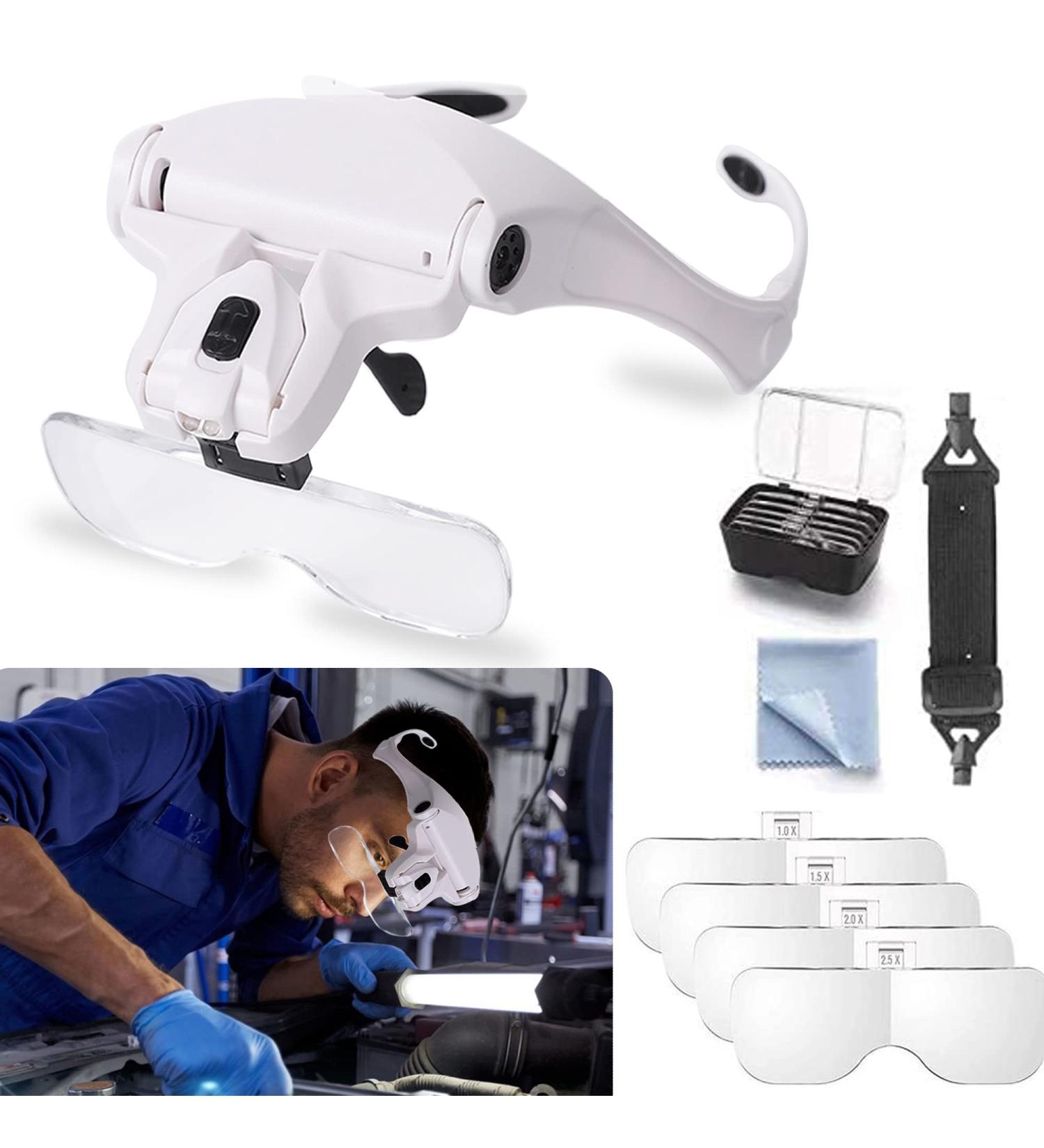 Petiarkit Headband Magnifier with LED Light Head Mounted Magnifying Glasses for Close Work 5 Clear Magnifying Lenses - Buy Online on GoSupps.com