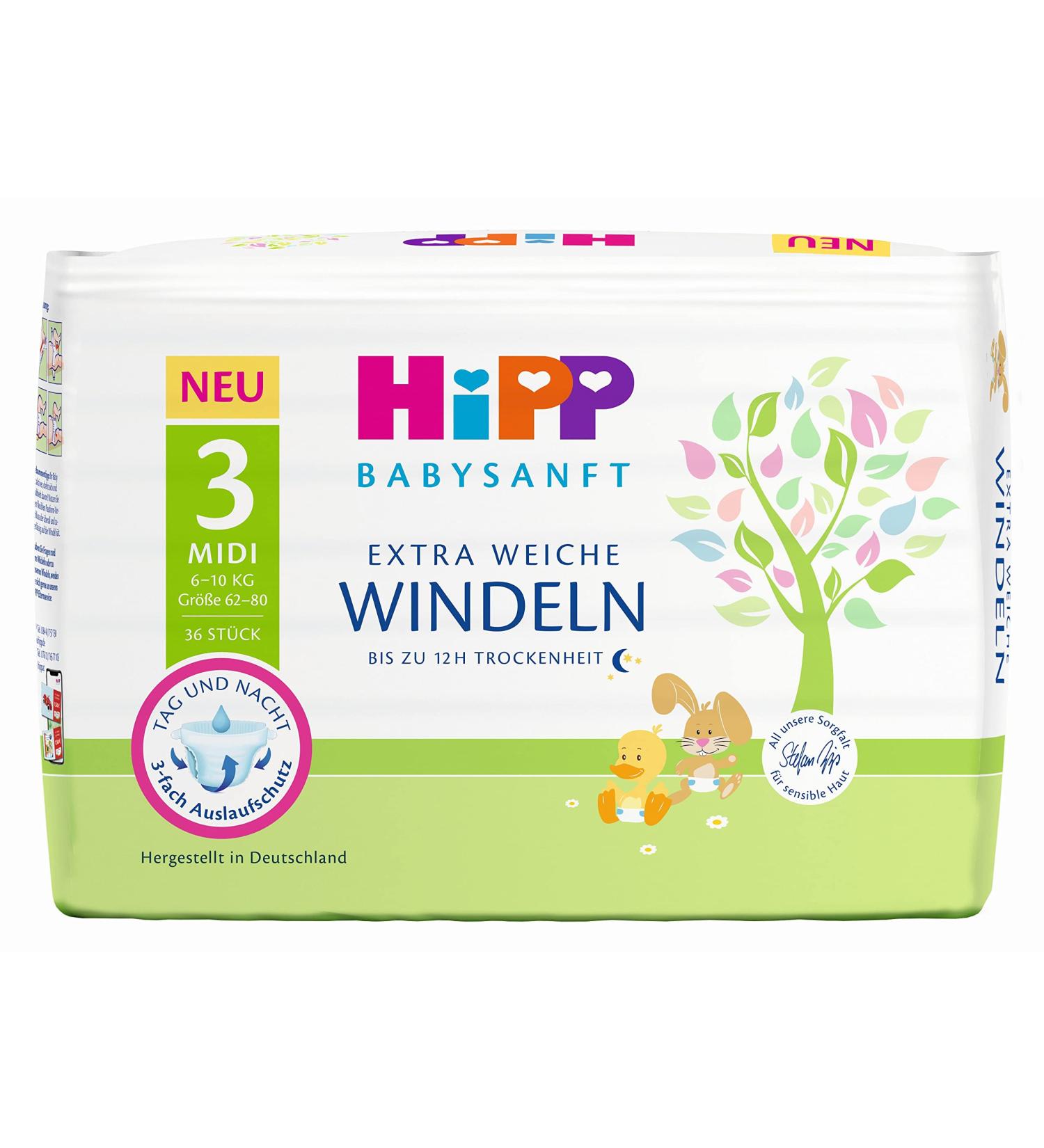 HiPP Babysanft Midi 3 Diapers - Pack of 3 (108 Pieces) | Eco-Friendly Comfortable & International Shipping - Buy Online on GoSupps.com