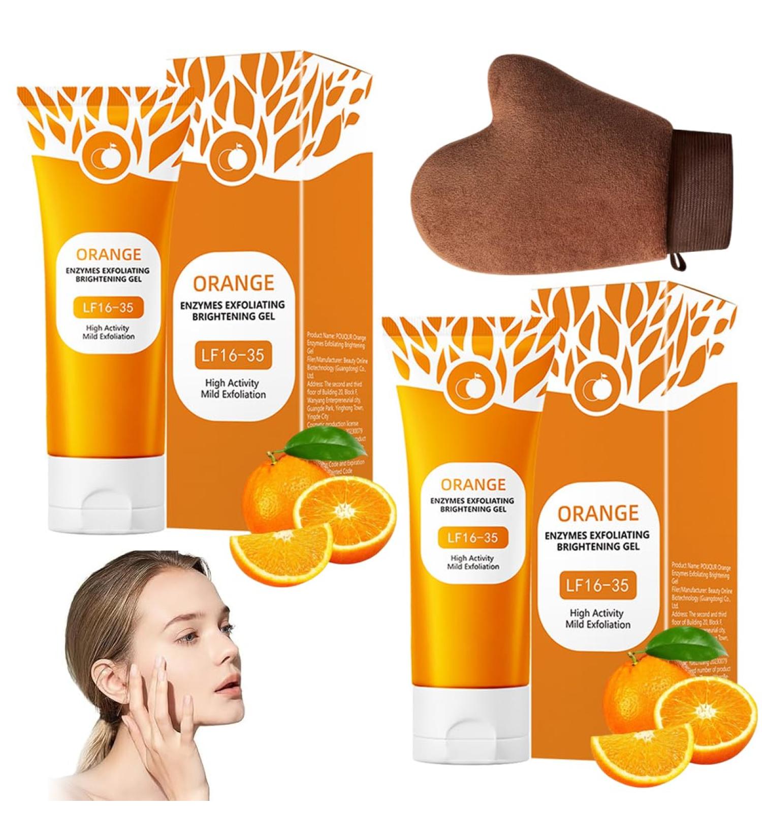2 Pi ces Orange Exfoliant Gel Nettoyant Visage Gommage Pour un Nettoyage en Profondeur des Pores - 100 g - Pour le Visage et le Corps Livr avec 1 Gant Floc Marron - Buy Online on GoSupps.com