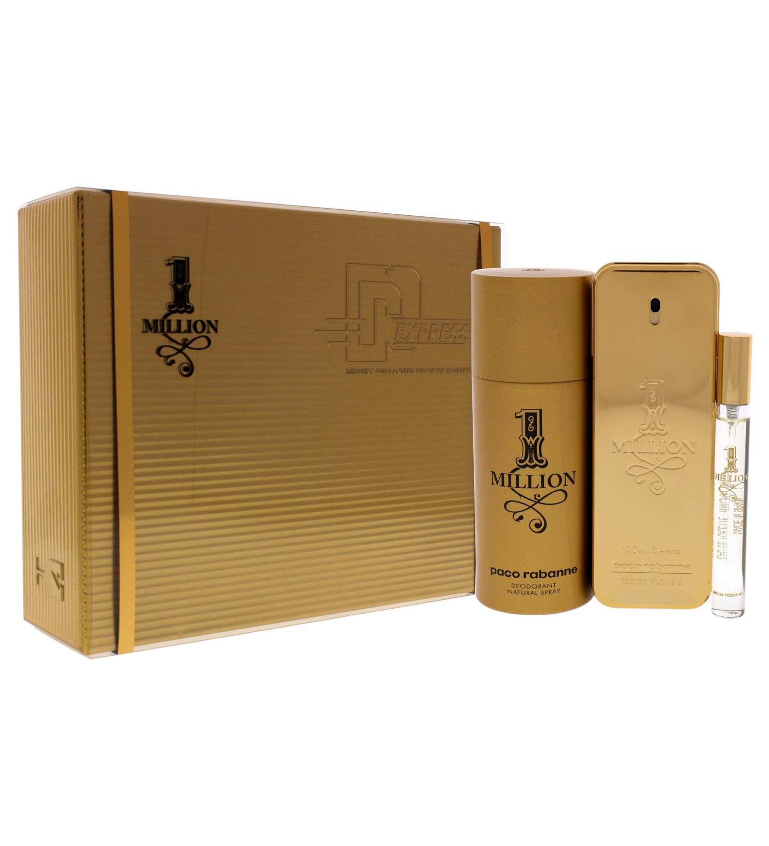 Paco Rabanne 1 Million Men 3.4oz EDT Spray 0.34oz EDT Spray 5.1oz Deodrant Spray 3 Pc Gift Set