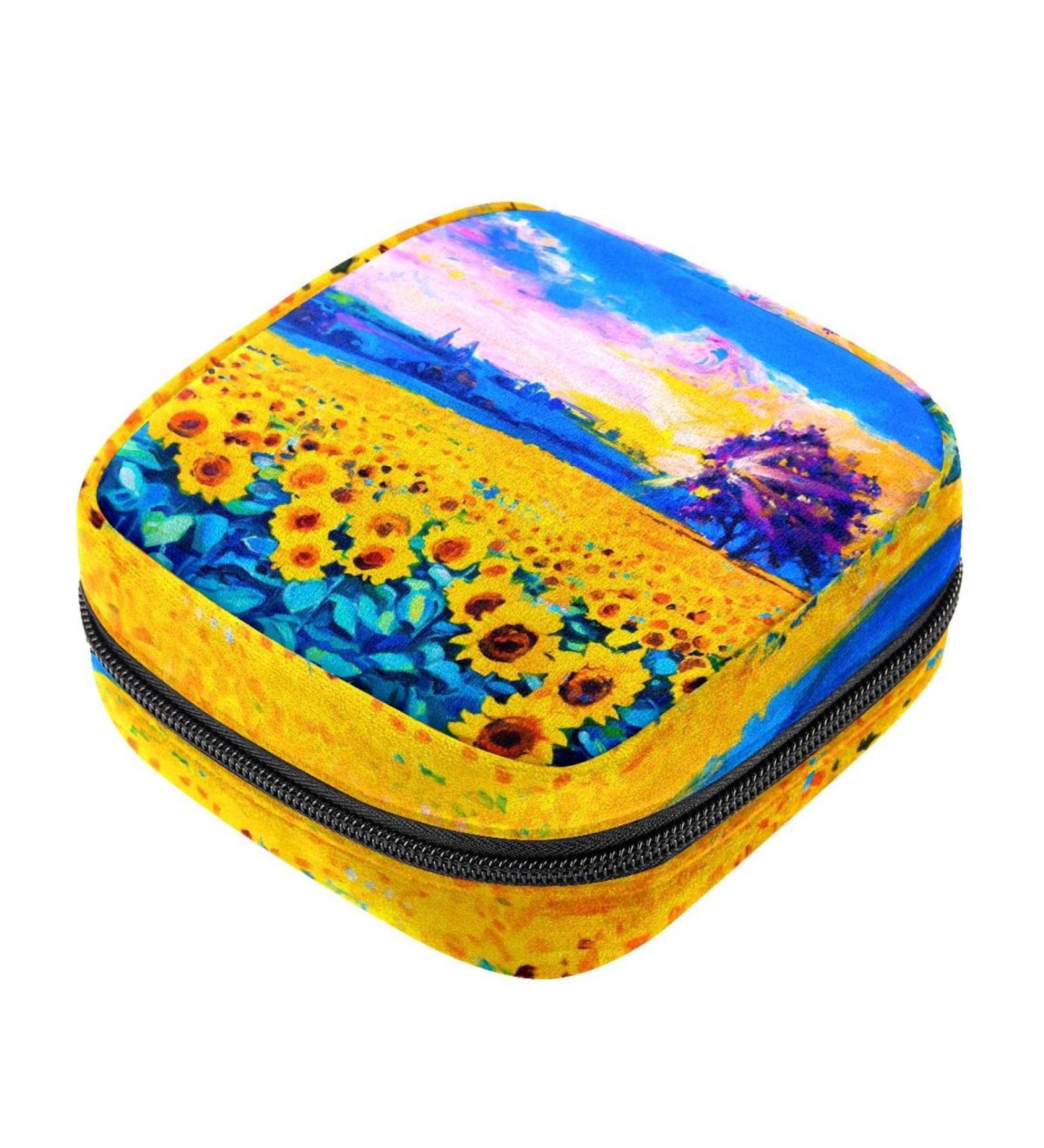 Stylish Sunflower Oil Painting Storage Bag for Women & Teens | Portable Menstrual Cup Bag - Buy Online on GoSupps.com