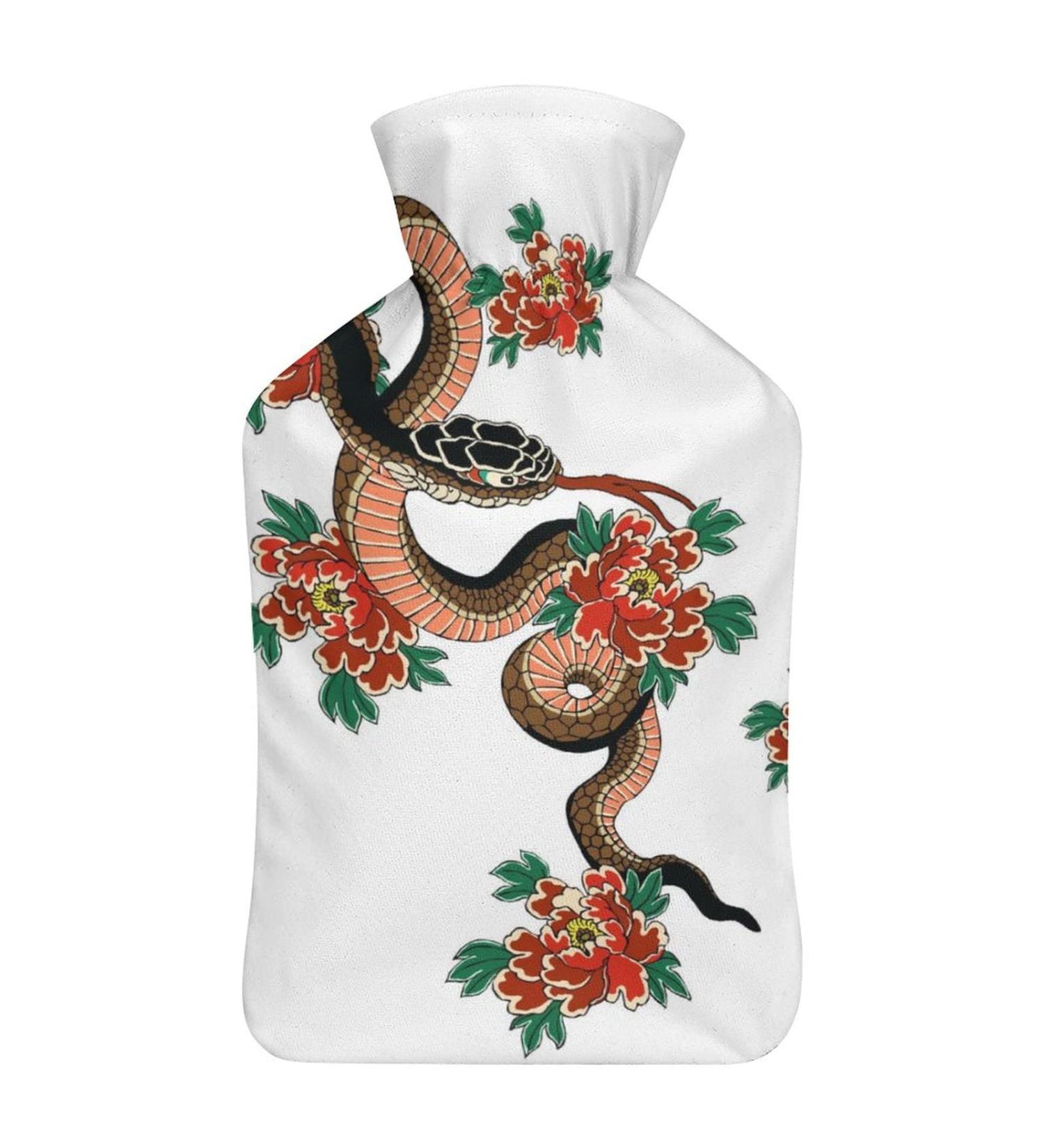 Snake Flower Hot Water Bottle with Cover - Plush Bed Bottle Hand Warmer for Adults & Children | 26.5x15.3cm - Buy Internationally - Buy Online on GoSupps.com