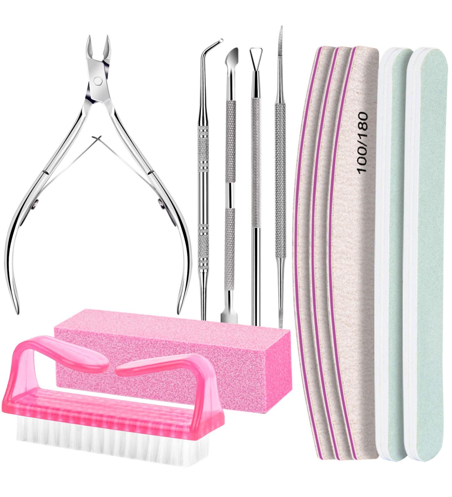 FANDAMEI Nail Files Set with Cuticle Remover and Manicure Tools - 12 Pcs Buffer Blocks for Natural Nails Pink - Buy Online on GoSupps.com