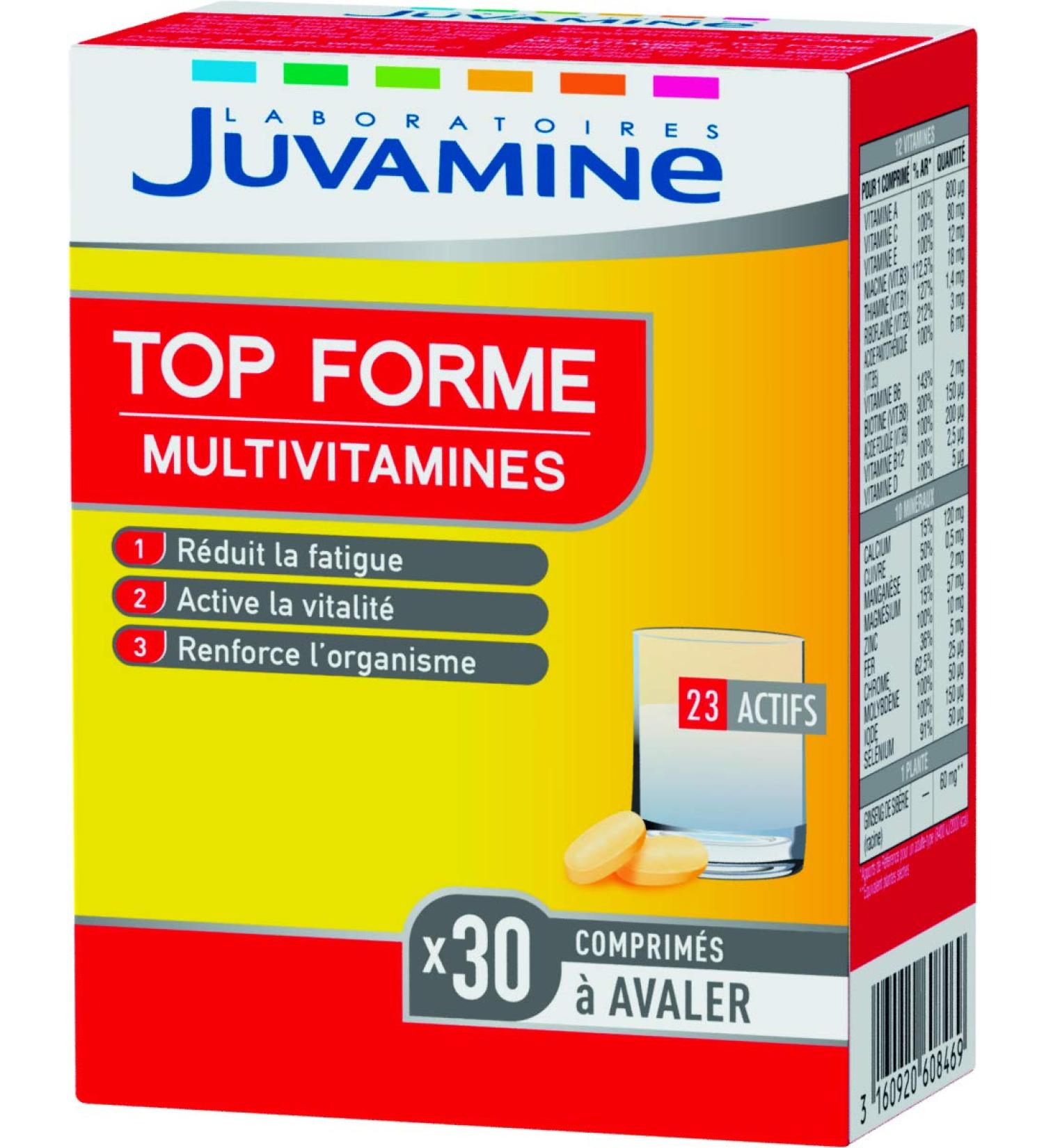 JUVAMINE - Top form - 12 Multivitamins & 10 Minerals - Vitality - Tone - Helps Reduce Fatigue - Supports Immunity - 1 Month Program - 30 tablets - Made in France - Buy Online on GoSupps.com