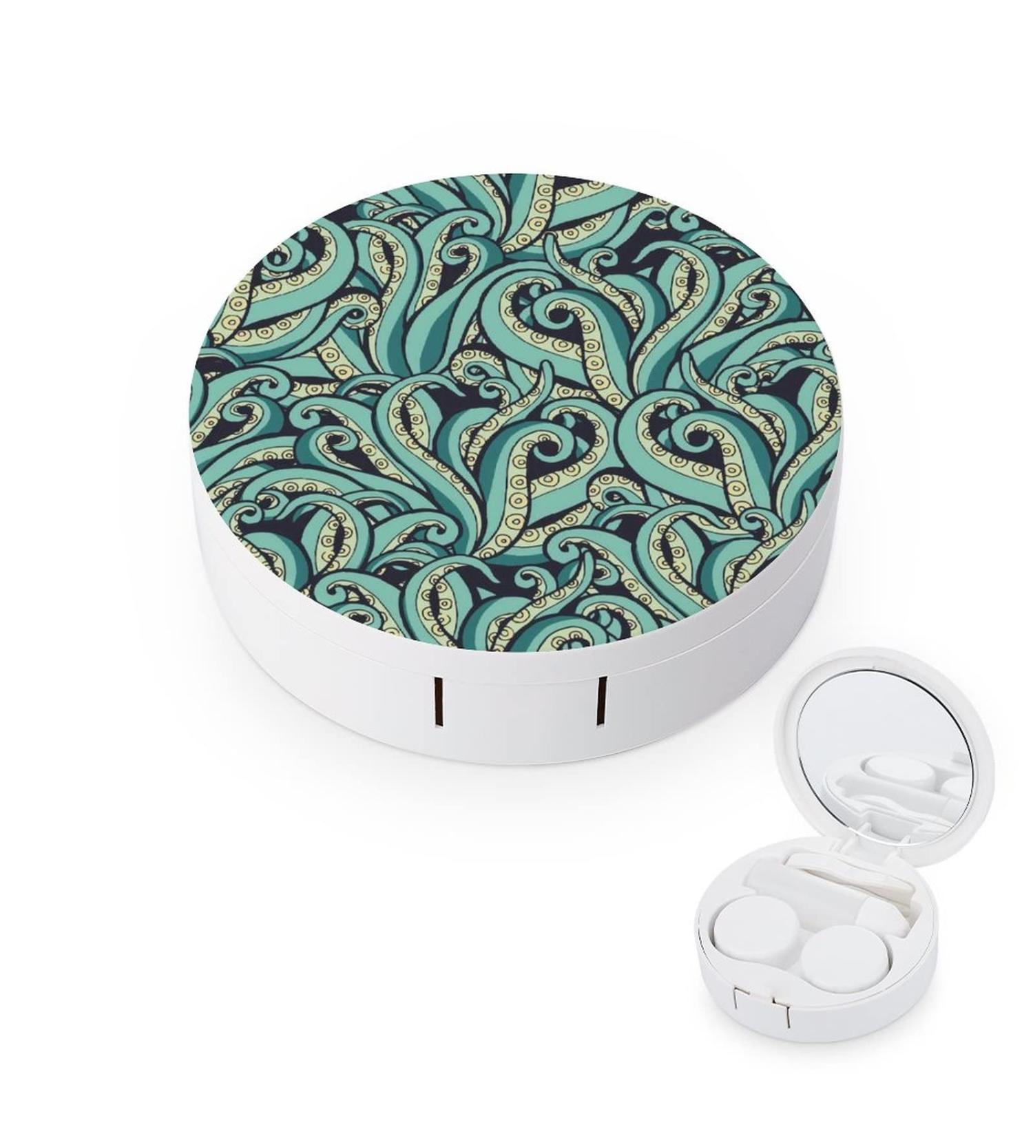 Octopus Tentacles Round Case For Contact Lens Kit Storage Box with Mirror Printed - Buy Online on GoSupps.com