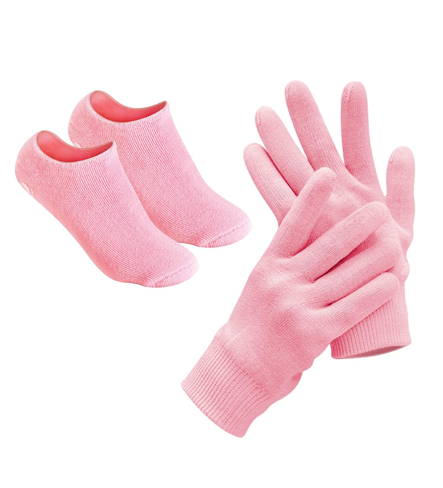 Moisturizing Socks and Gloves Set for Softening and Repairing Dry Skin with Aloe Lotion and Silicone - Pink - Buy Online on GoSupps.com