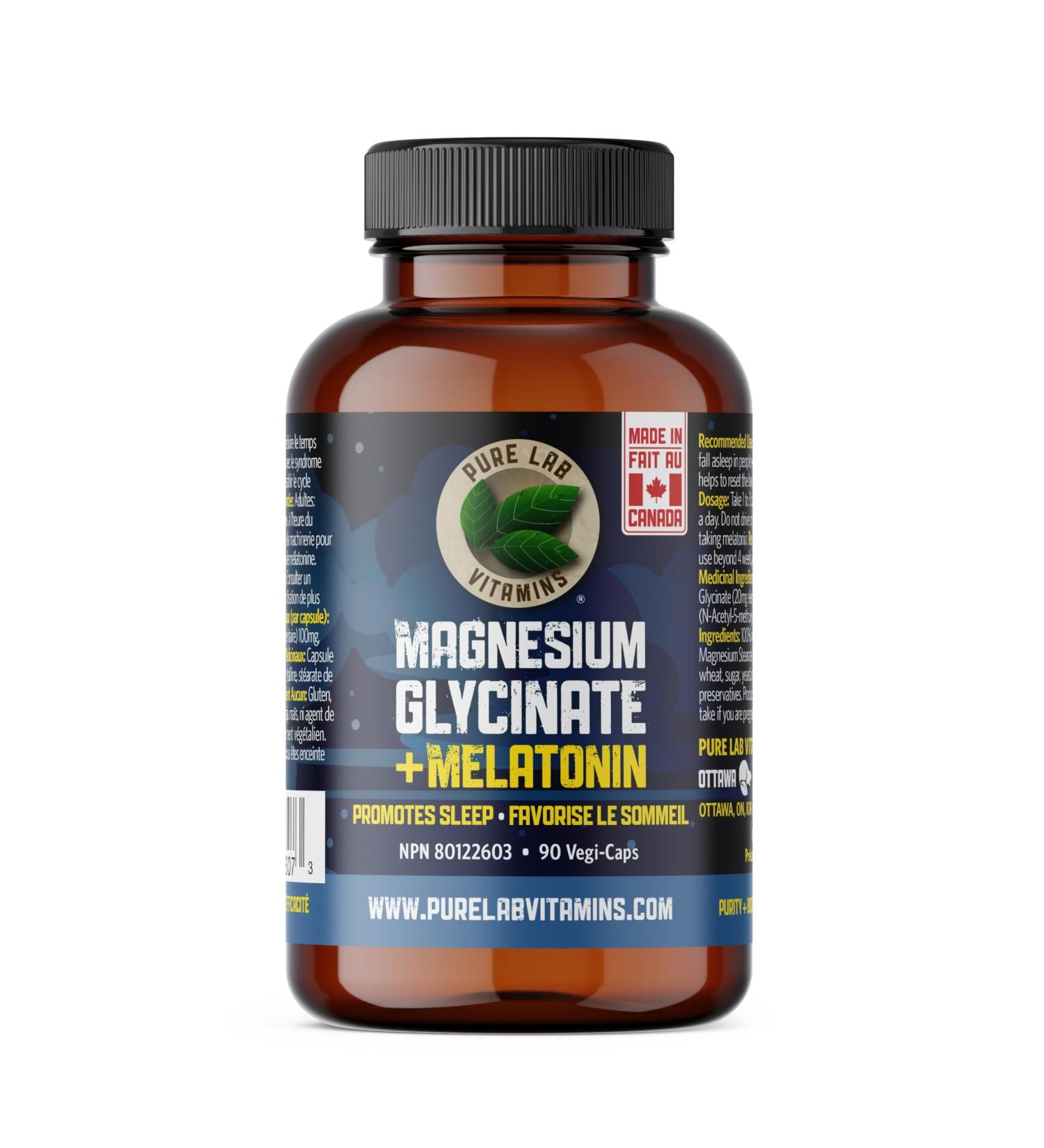 Pure Lab Vitamins - Magnesium Glycinate 100mg with Melatonin 3mg 90 Vegan Caps - 3mg Melatonin and Magnesium Glycinate Supplement - Buy Online on GoSupps.com