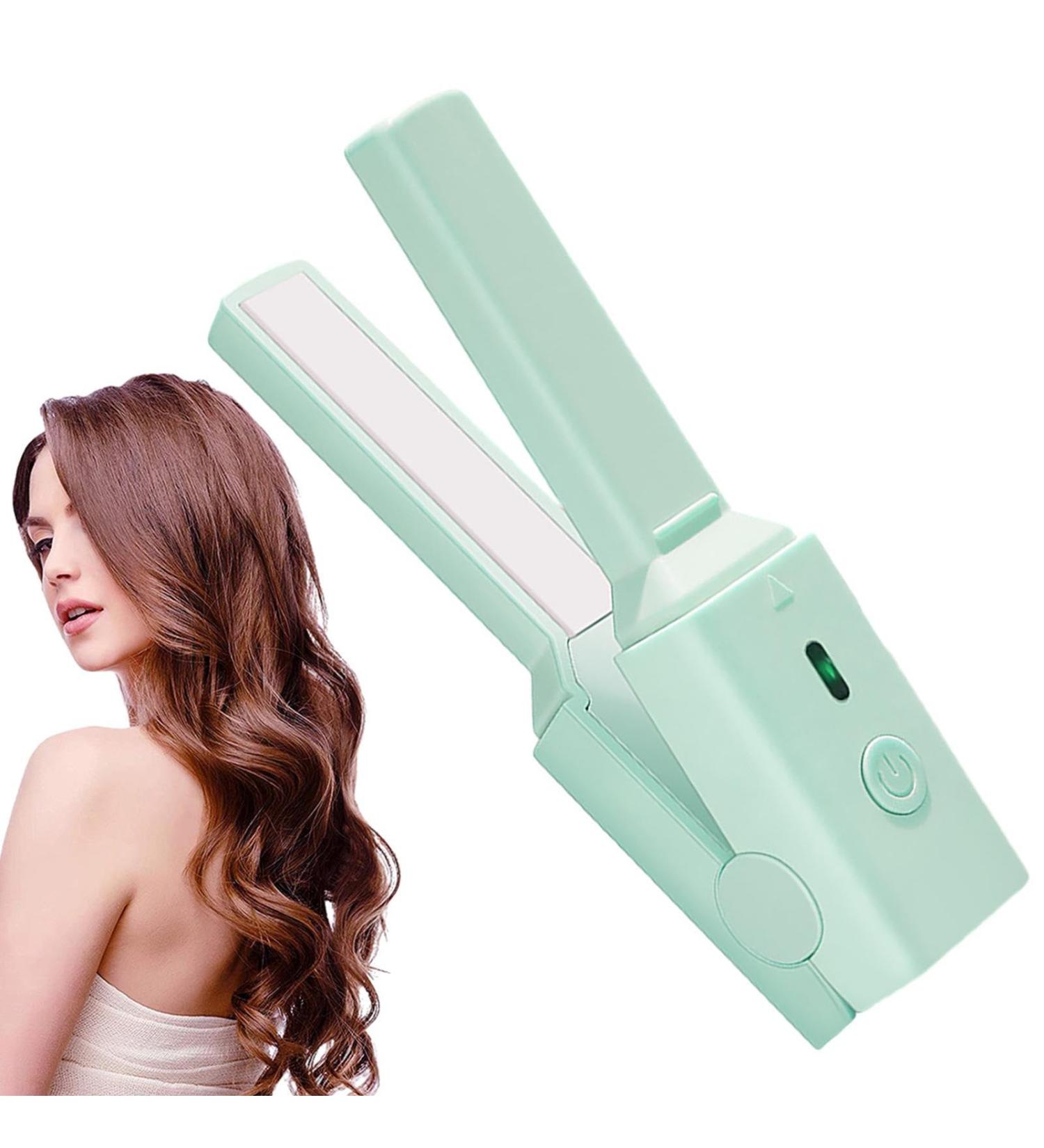 Small Curling Iron USB Plug-in Hair Straightener Curler | Multifunctional Straight and Curly Hair Wand for Girls and Teens Pochy Green - Buy Online on GoSupps.com