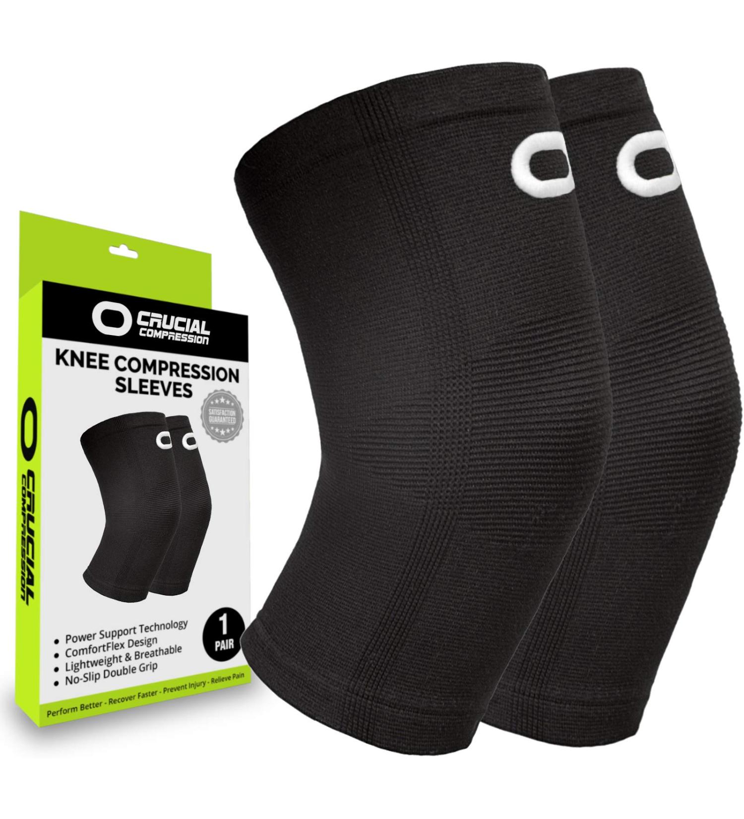 Crucial Compression Knee Sleeve (1 Pair) for Men & Women - Non-Slip Support for Running, Weightlifting, Basketball - Medium Size - Black - Buy Online on GoSupps.com