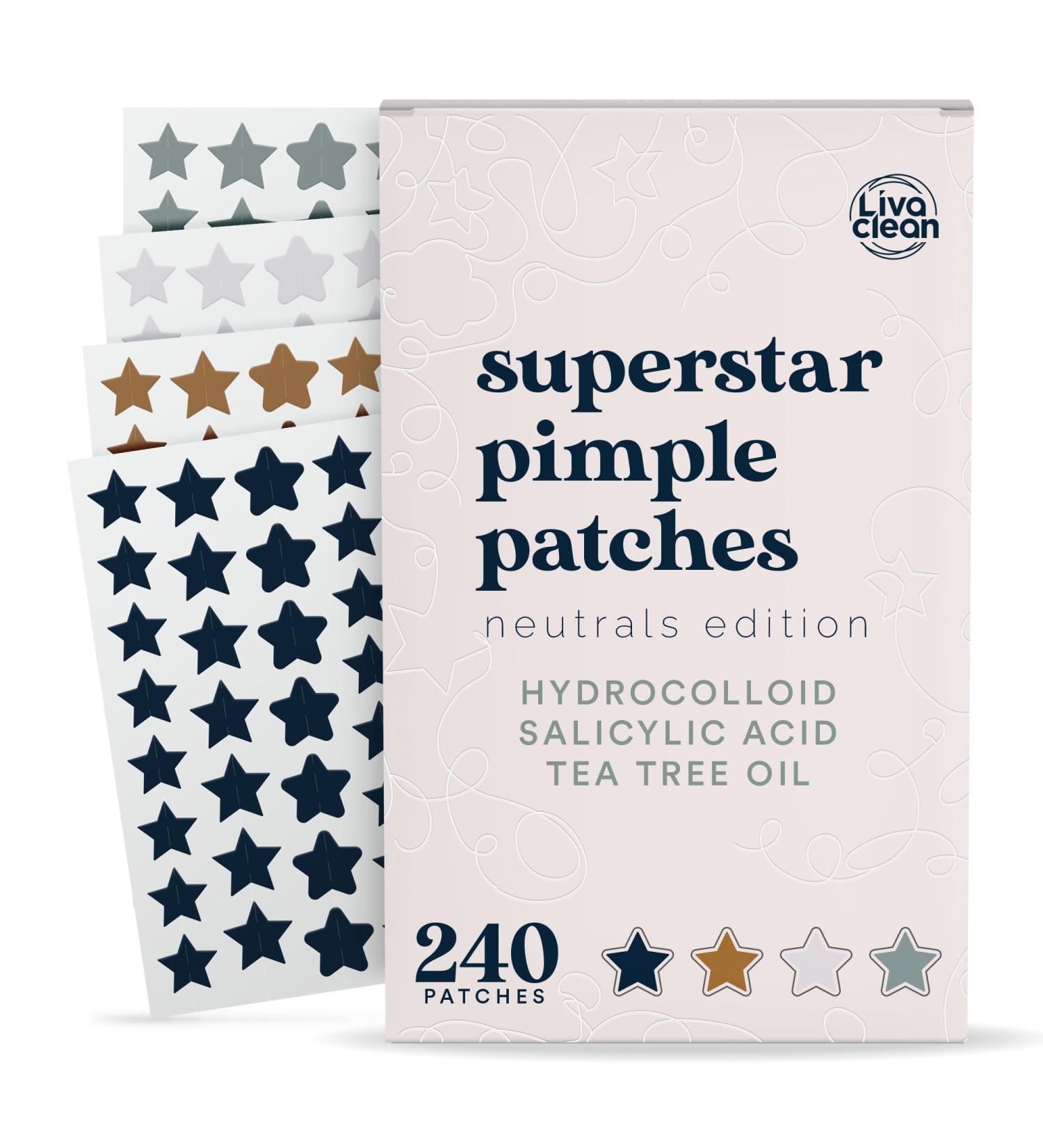 Shop LivaClean 240 CT Neutrals Pimple Patches | Salicylic Acid & Tea Tree Acne Treatment | Cute Star Hydrocolloid Zit Patch for Effective Healing - Buy Online on GoSupps.com