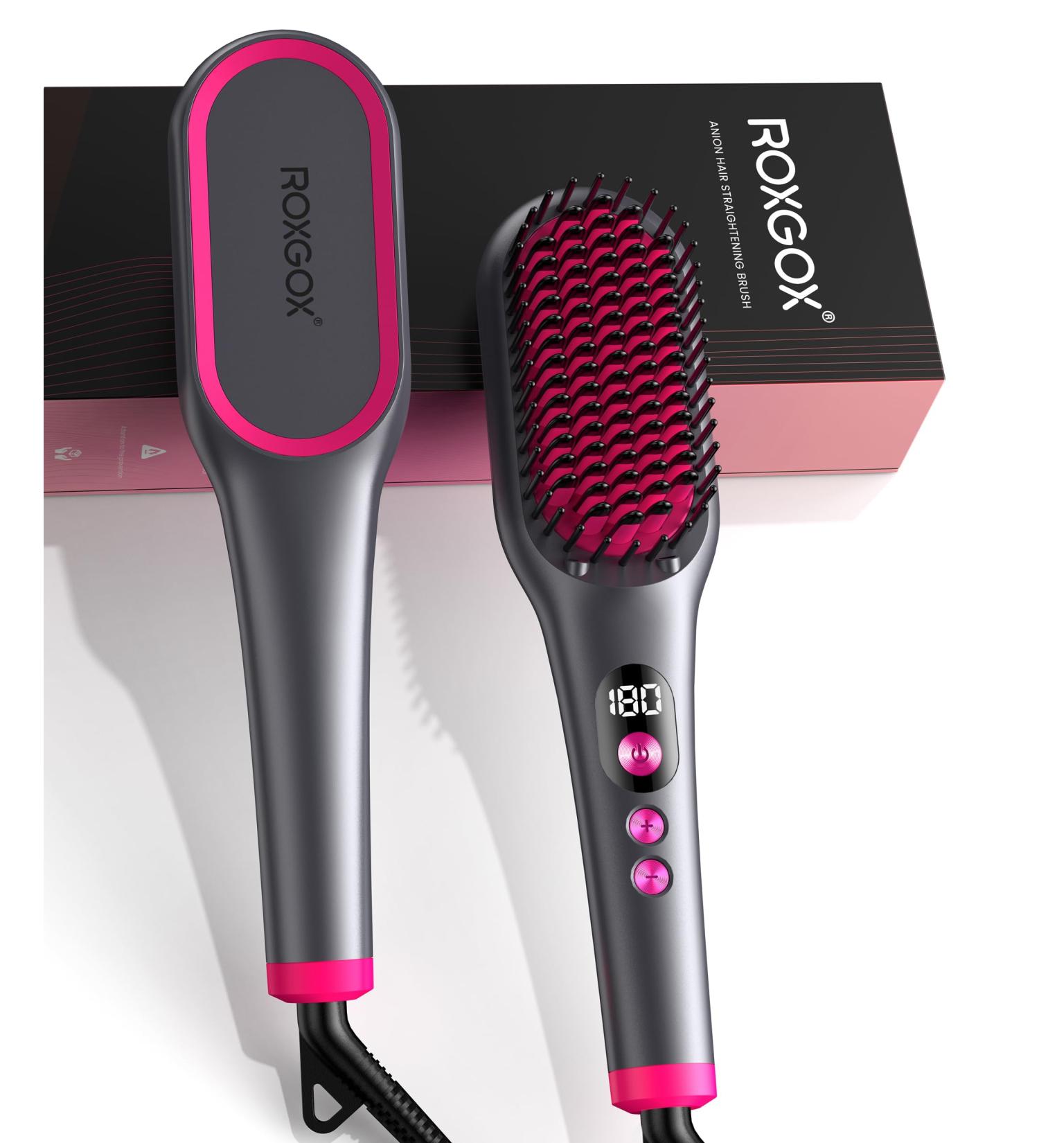 Ionic Hair Straightener Brush - 16 Temp Settings Fast Heating Anti-Scald Safety Auto-Off Temp Memory - Black Pink - Buy Online on GoSupps.com