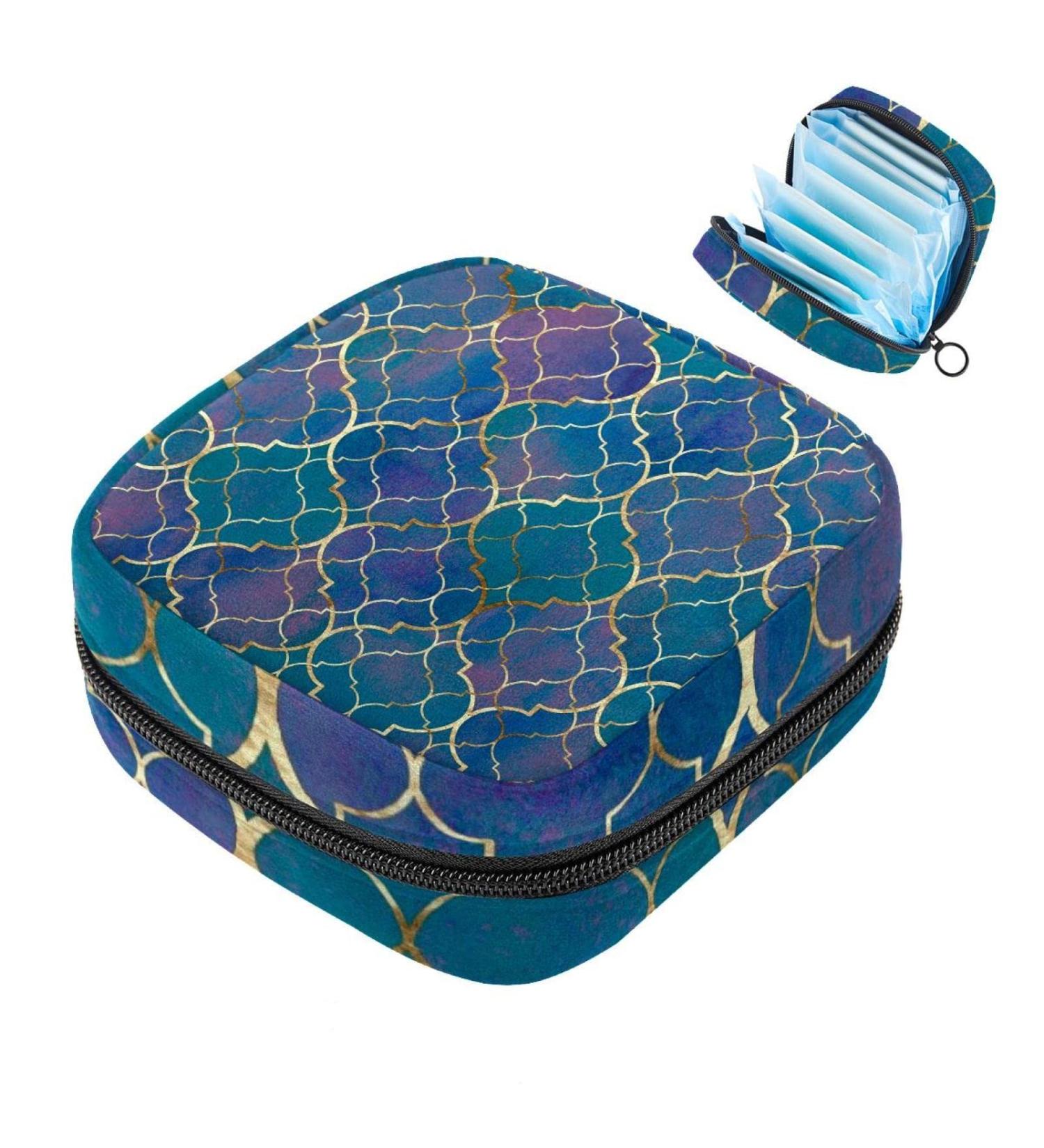 Geometric Moroccan Texture Storage Bag with Zipper for Menstrual Pads & Cups - Portable Organizer for Teens & Women - Buy Online on GoSupps.com