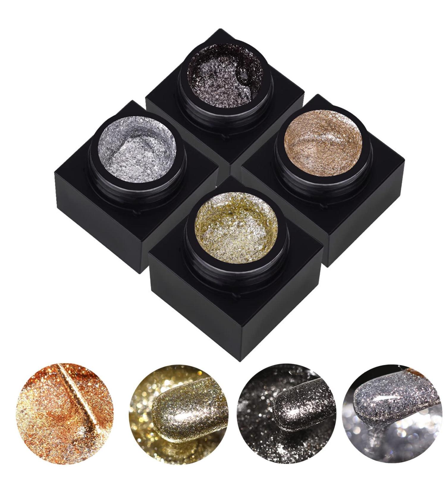 Buy Silver Metal Glitter Gel Nail Polish - 4 Colors | Platinum Gold Silver Black Glitter | Soak Off Gel for DIY Nail Art - Sparkling Nail Polish Liner - Buy Online on GoSupps.com