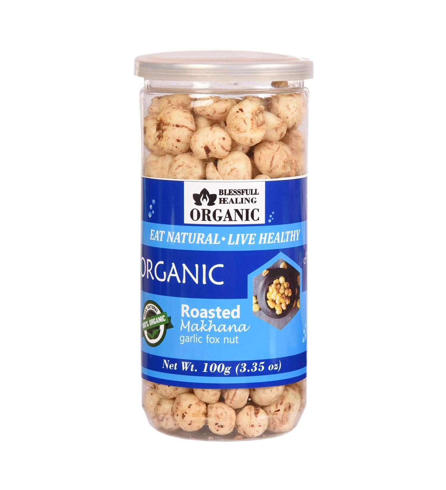 Buy Blessfull Healing Organic Makhana with Roasted Garlic Flavor - 100g | Healthy Snack for International Shipping - Buy Online on GoSupps.com