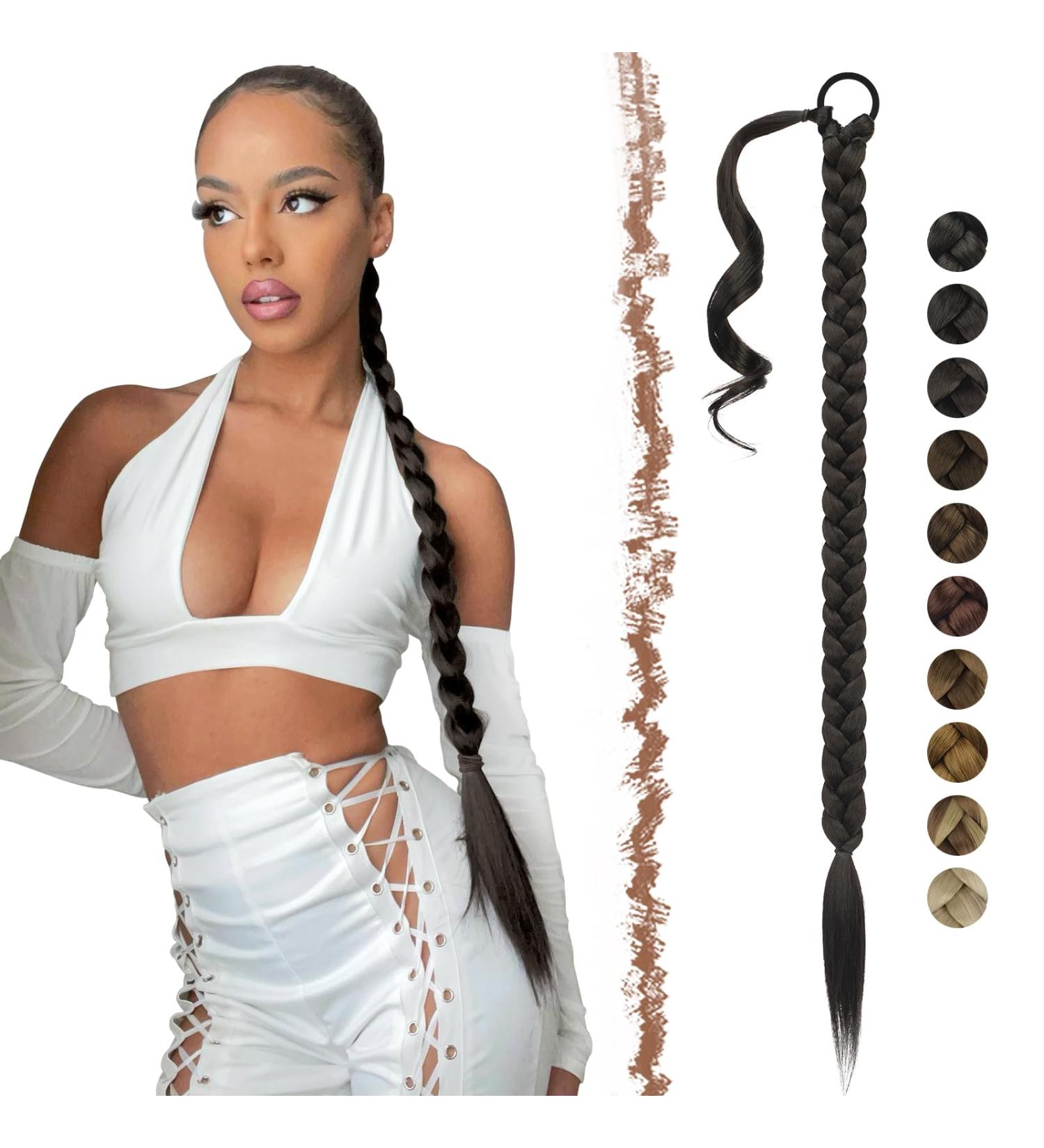 Feshfen 65 cm Braid Extensions Ponytail - Braided Hair Tie for Women in Black & Brown - Stylish Long Hair Extensions - Buy Online on GoSupps.com