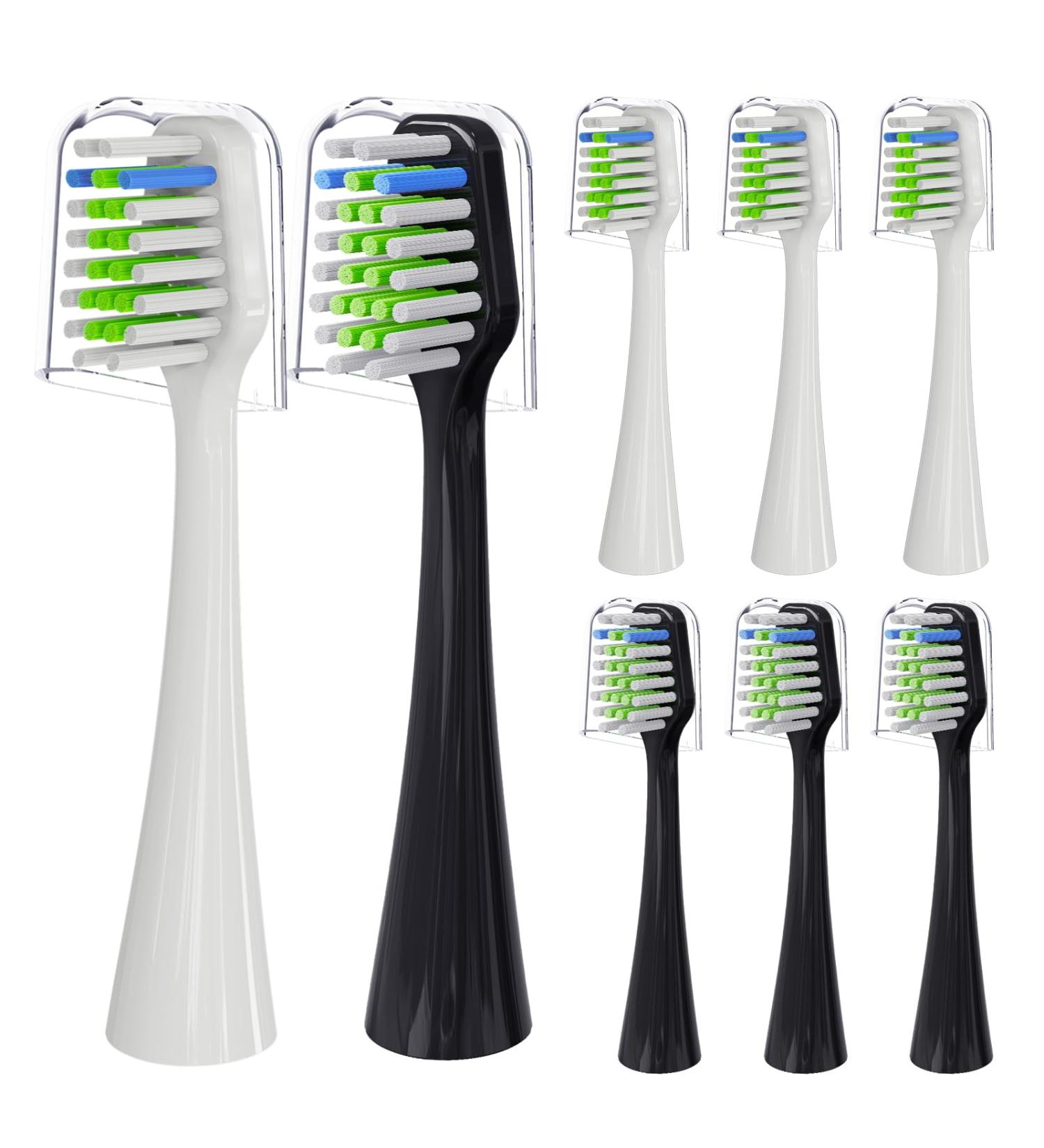 Replacement Toothbrush Heads for Aquasonic Duo Electric Toothbrush - 4 White & 4 Black | International Shipping Available - Buy Online on GoSupps.com