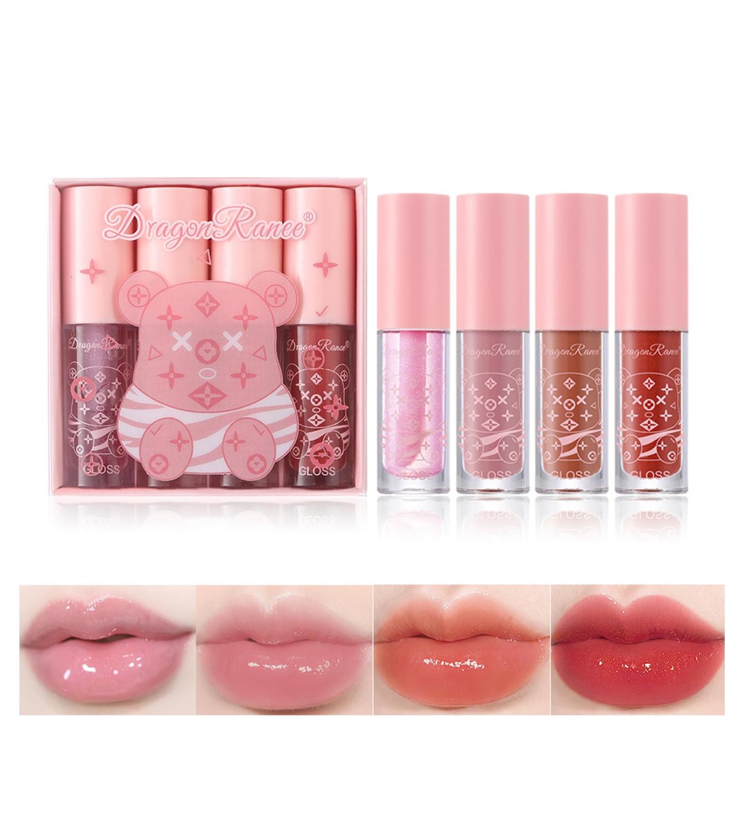 4Packs Lip Oil and Lip Gloss Set Lip Oil Hydrating Non-sticky Lip Glow Oil Tinted Clear Lip Plumper Moisturizing Lipgloss Set Gift For Women and Teenage Girl (01) - Buy Online on GoSupps.com
