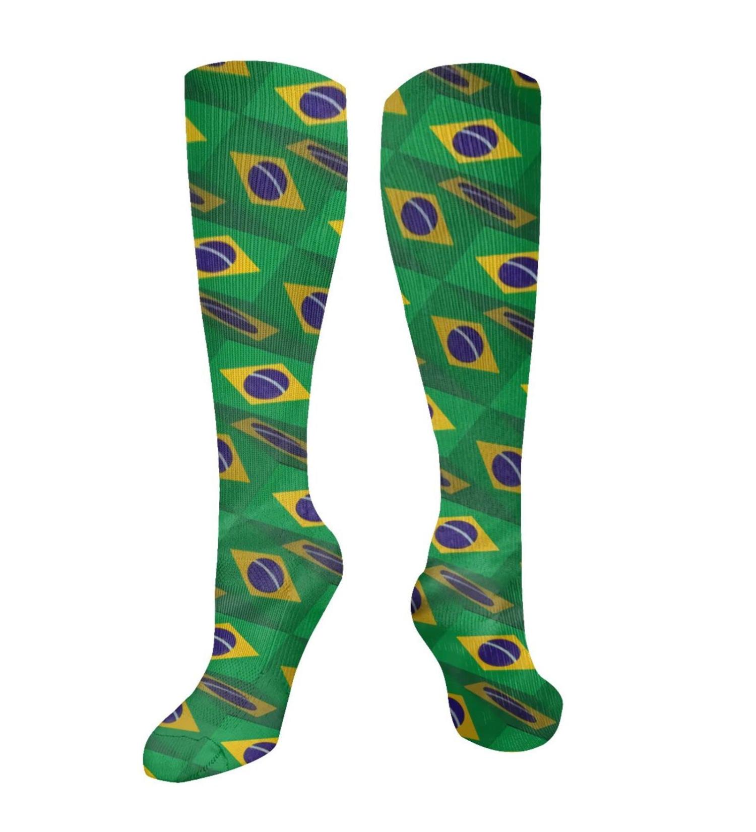 Brazil Flag 3D Art Compression Socks for Men & Women | 15-20 mmHg Support for Running & Cycling - Buy Online on GoSupps.com