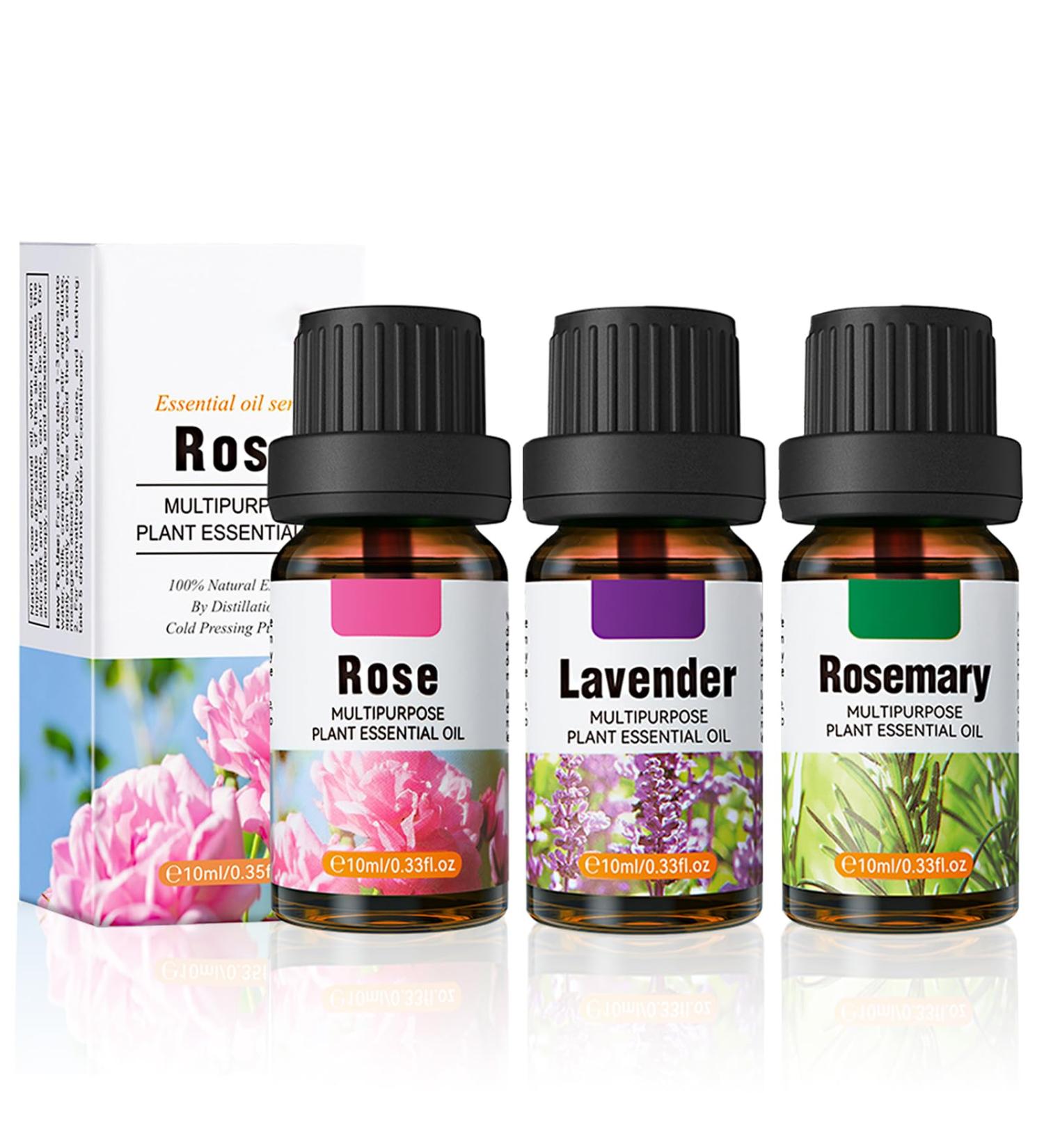 Skin Care Essential Oils Set - Lavender, Rosemary, Rose 10ml x3 - Moisturizing and Softening, Aromatherapy Oil for Skin and Home Fragrance - Buy Online on GoSupps.com