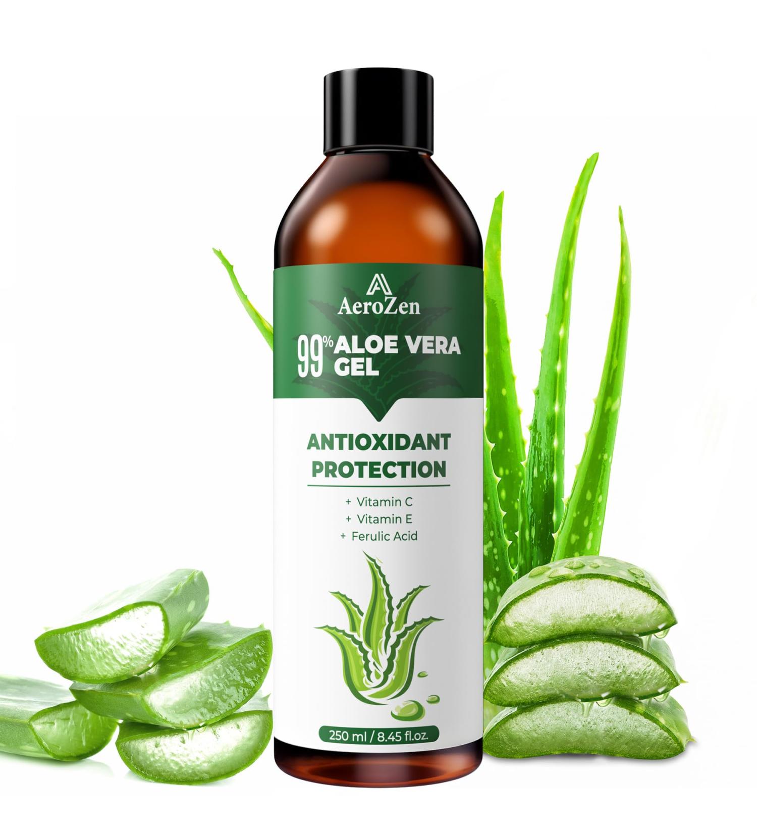 Aero Zen 99% Natural Aloe Vera Gel | Daily Hydration & After-Sun Relief | Lightweight Alcohol-Free Formula Deeply and Quickly Soothes Skin Suitable for Face/Body/Hair - 8.45 fl oz 8.45 Fl Oz (Pack of 1) - Buy Online on GoSupps.com