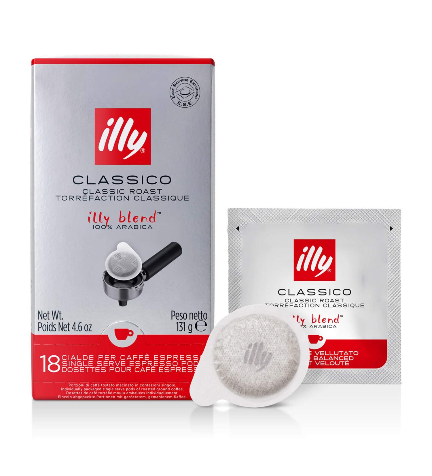 illy Classico E.S.E. Pods Espresso Coffee Medium Roast Classic Roast with Notes of Chocolate & Caramel 100% Arabica Coffee All-Natural No Preservatives 18 Count Box (Pack of 2) - Buy Online on GoSupps.com