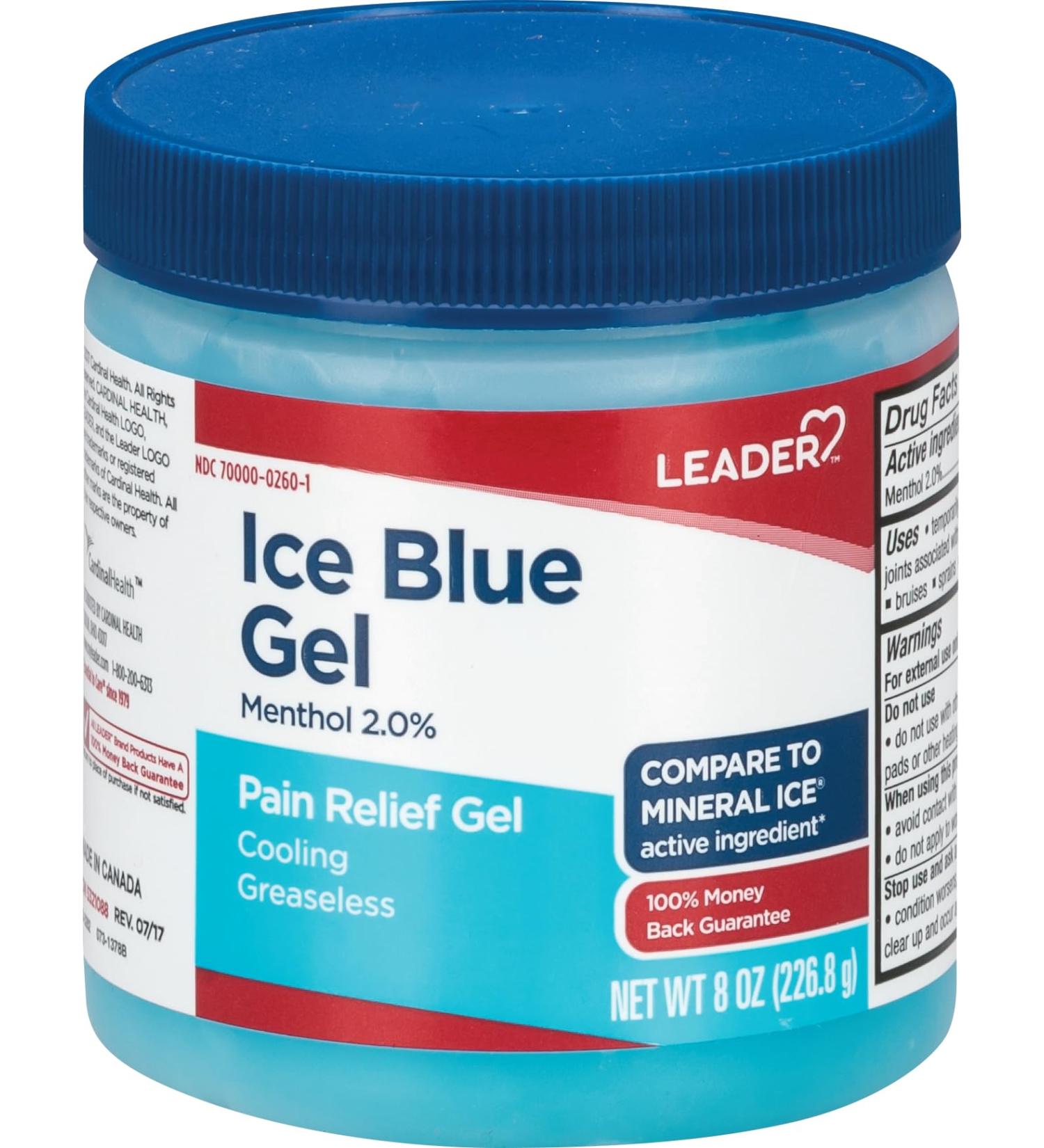 Leader Mineral Ice Blue Pain Relieving Gel - Fast-Acting Greaseless Topical Analgesic for Muscle & Joint Pain Relief - 8 oz Cooling Therapy for Backache Arthritis & Sports Injuries - Buy Online on GoSupps.com