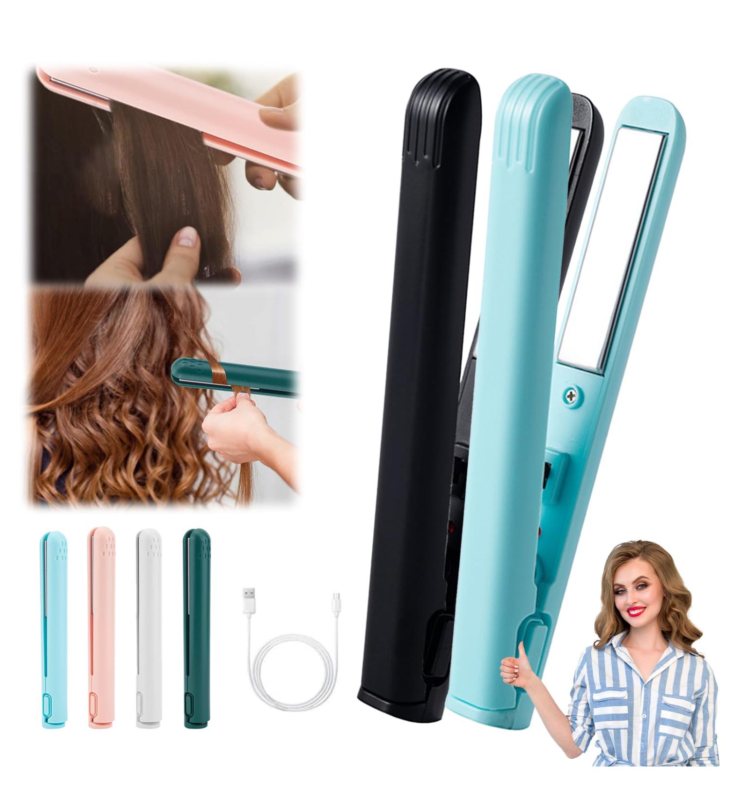 Mini Dual-purpose Curling Iron ceramic mini hair curler for short hair 2-in-1 USB Mini Curling Wand Flat Iron Hair Straightener Portable Hair Travel Curling Wand (Black and Blue) - Buy Online on GoSupps.com