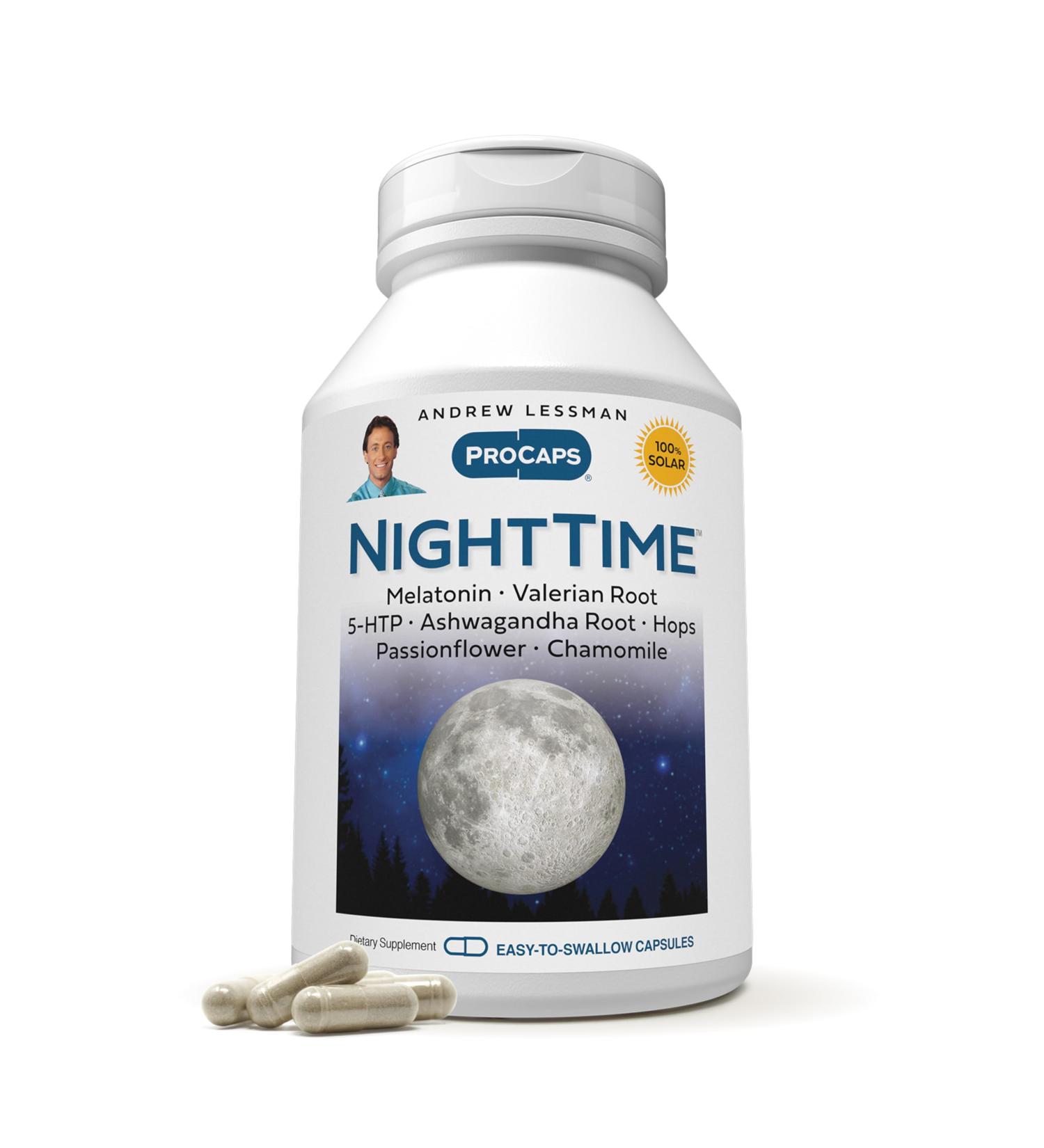 ANDREW LESSMAN Night Time 60 Capsules - 3mg Melatonin Valerian Ashwagandha Passionflower Hops Chamomile. No Morning Grogginess. Natural Support Gentle Restful Sleep. Easy to Swallow Capsules 60 Count (Pack of 1) - Buy Online on GoSupps.com