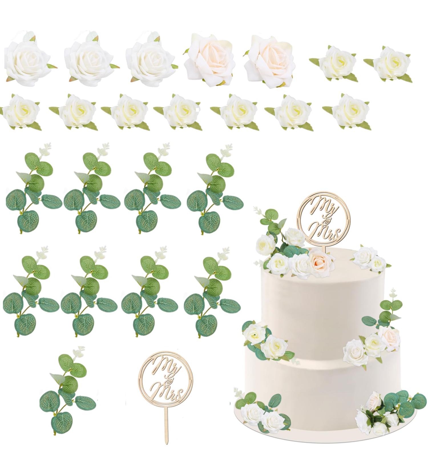 Yamitora 24-Piece Wedding Cake Topper Set - Mr & Mrs Wooden Decoration for Wedding Parties - Elegant Cake Decor - Buy Online on GoSupps.com