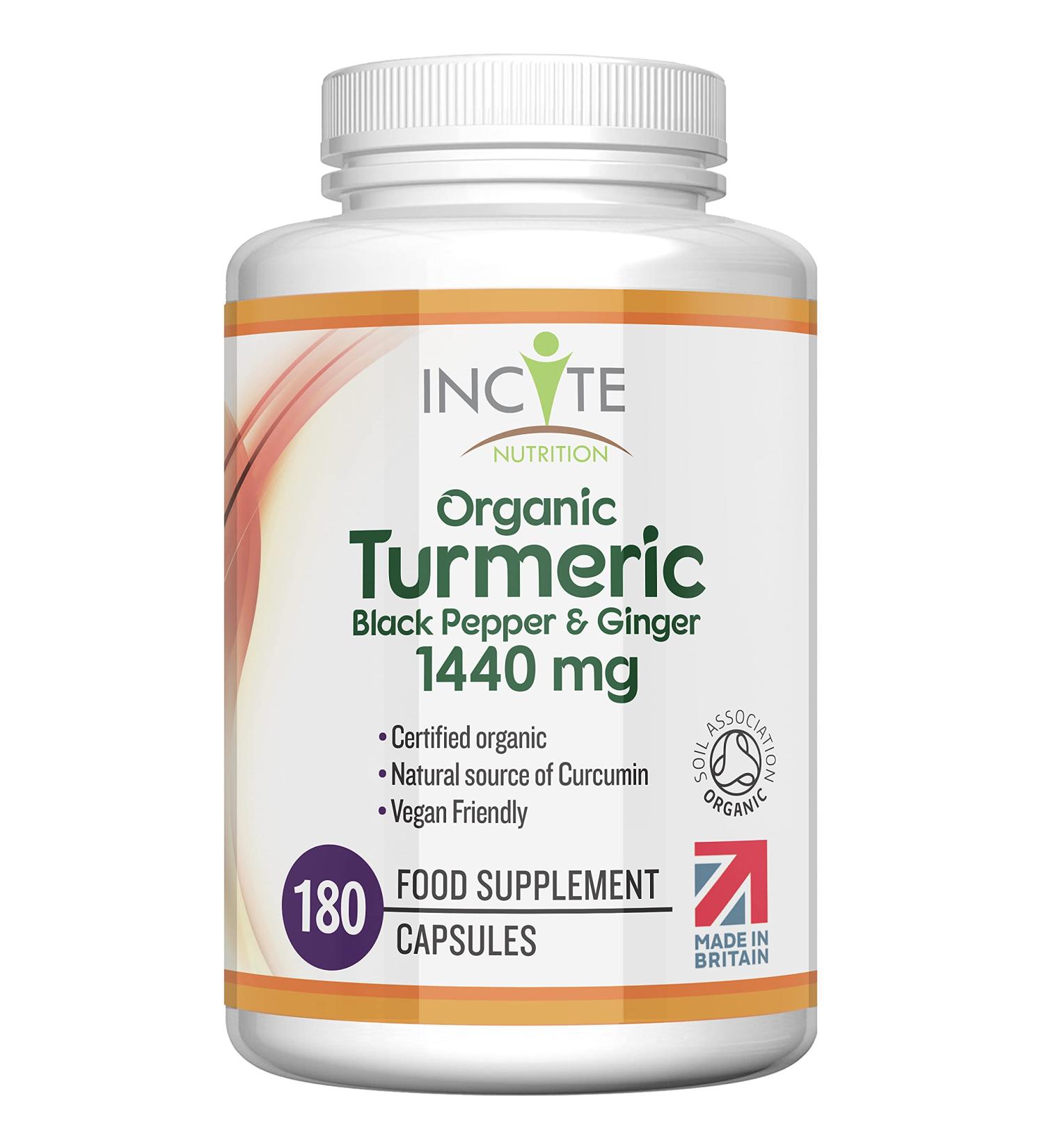 Organic Turmeric Curcumin 1440mg - 180 Vegan Capsules with Black Pepper & Ginger - Buy Online on GoSupps.com