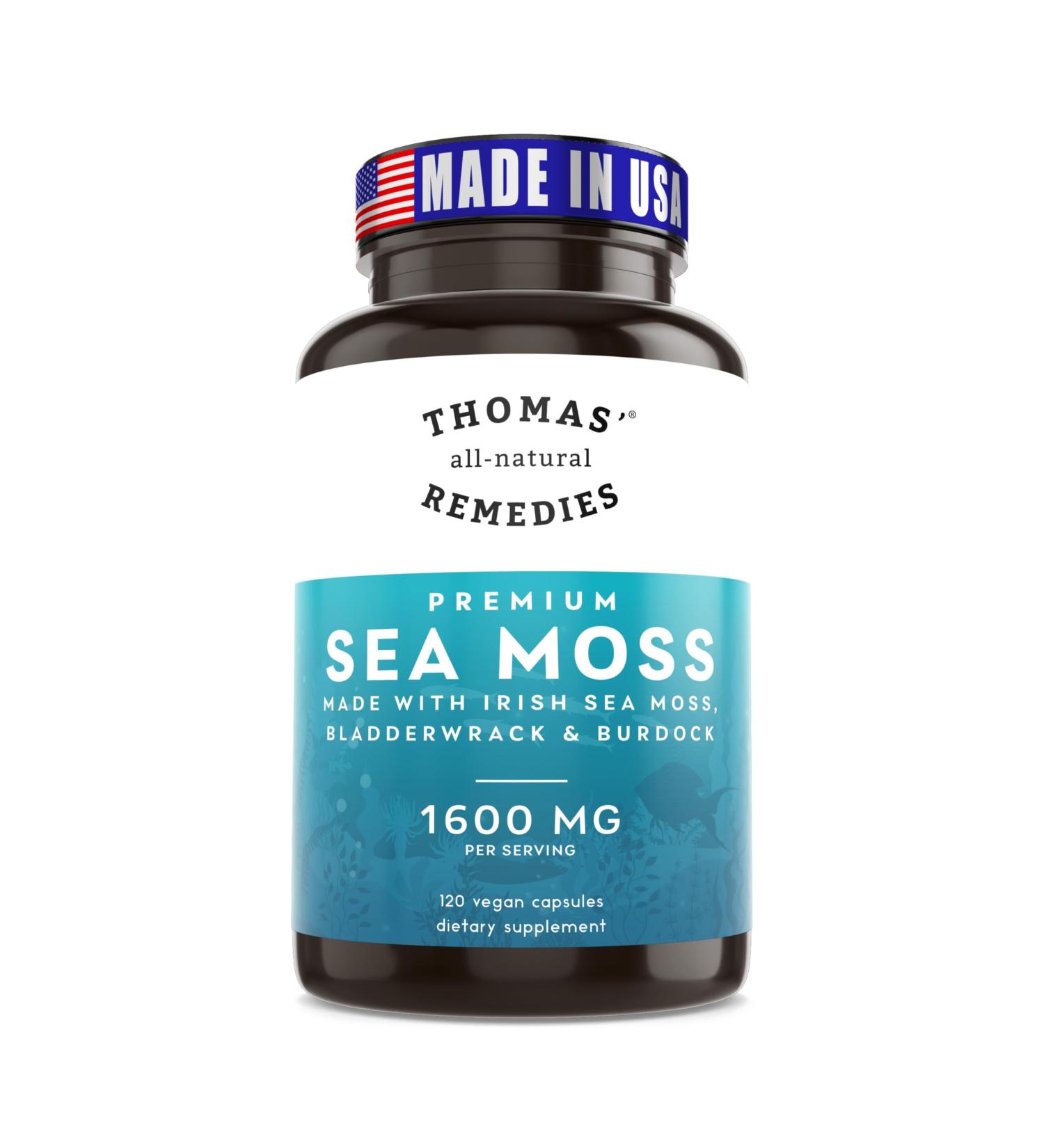 Thomas' all-natural Remedies Irish Sea Moss Capsules Sea Moss with Bladderwrack & Burdock Root Organic for Gut Health Digestion Energy & Immune Support 120 Seamoss Pills - Buy Online on GoSupps.com