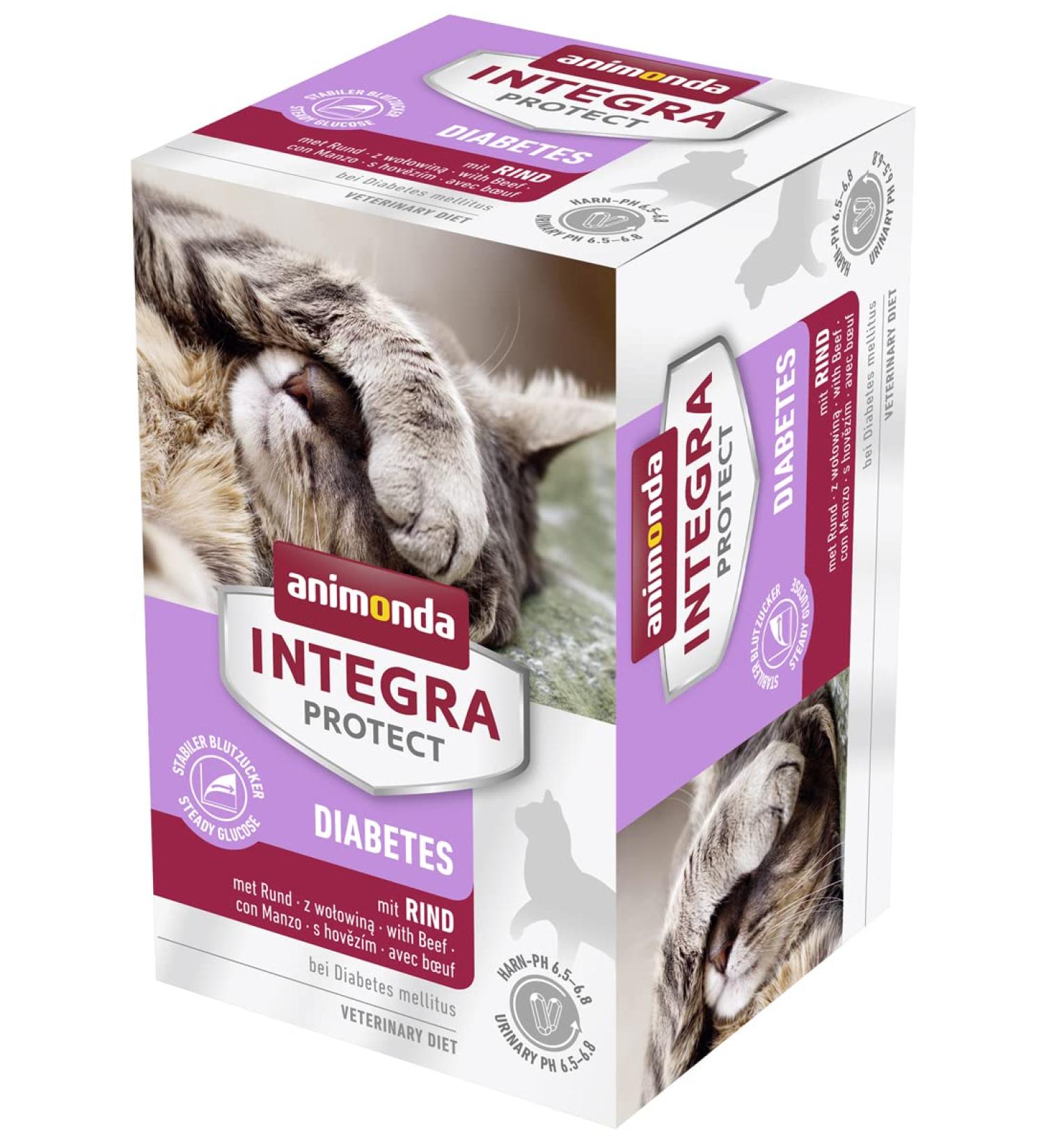 Animonda Integra Protect Diabetes Cat Food - Wet Diet with Beef 6 x 100g Pack | Ideal for Diabetes Mellitus - Buy Online on GoSupps.com