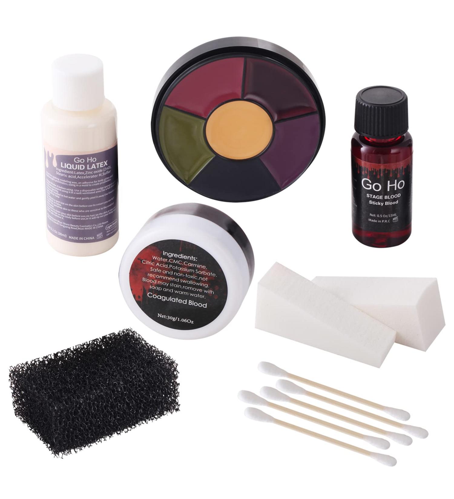 Go Ho Liquid Latex Bruise Colour Wheel & Fake Blood Kit for Halloween SFX Makeup - Includes Stage Blood, Gel & Sponges - Buy Online on GoSupps.com
