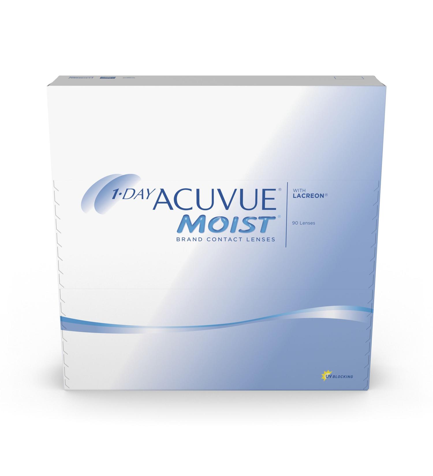 Buy Acuvue Moist 1-Day Daily Contact Lenses for Sensitive Eyes - UV Protection Comfort -5.0 DPT 90 Lenses - Ideal for Allergy Sufferers - Buy Online on GoSupps.com
