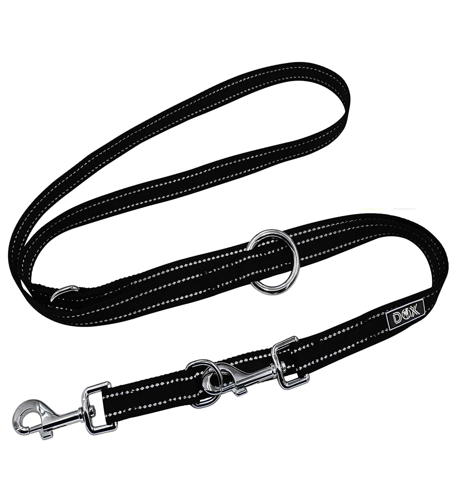 DDOXX Reflective Dog Leash - 2m Adjustable Nylon Leash for Small & Large Dogs Double Leash for Two Dogs Ideal for Running & Training - Black - Buy Online on GoSupps.com