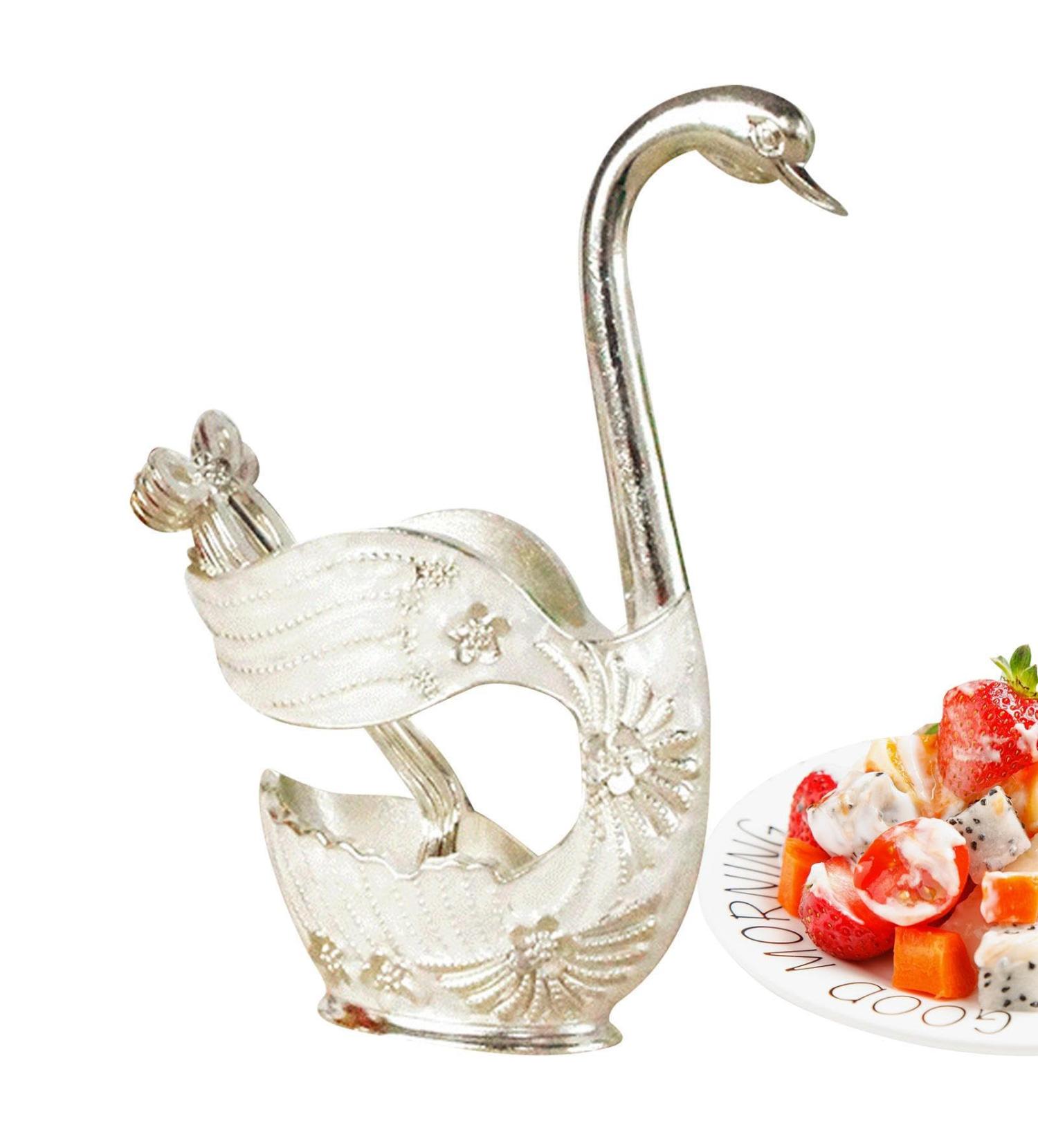 Facynde Swan Fork Holder Set - Decorative Alloy Cutlery Accessories for Weddings Birthdays & Parties - Exquisite Stainless Steel Fork Holders in Silver & White (7 Sets) - Buy Online on GoSupps.com