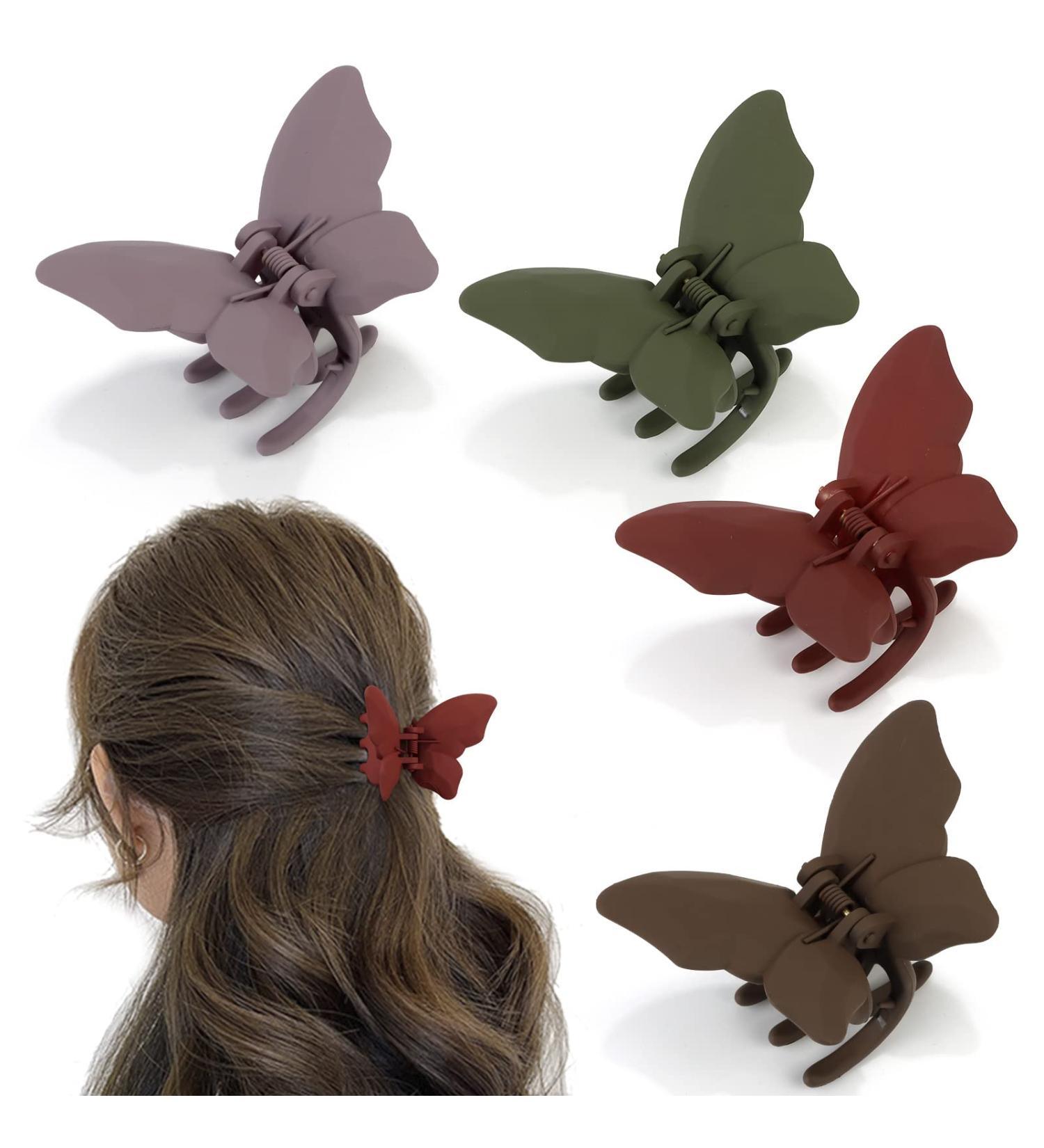 3.6 Resin Frosted Butterfly Hair Clips for Medium Hair - Cute Claw Clips for Thin to Thick Hair - Half Up Style (Brown, Purple, Dark Green, Claret) - Buy Online on GoSupps.com