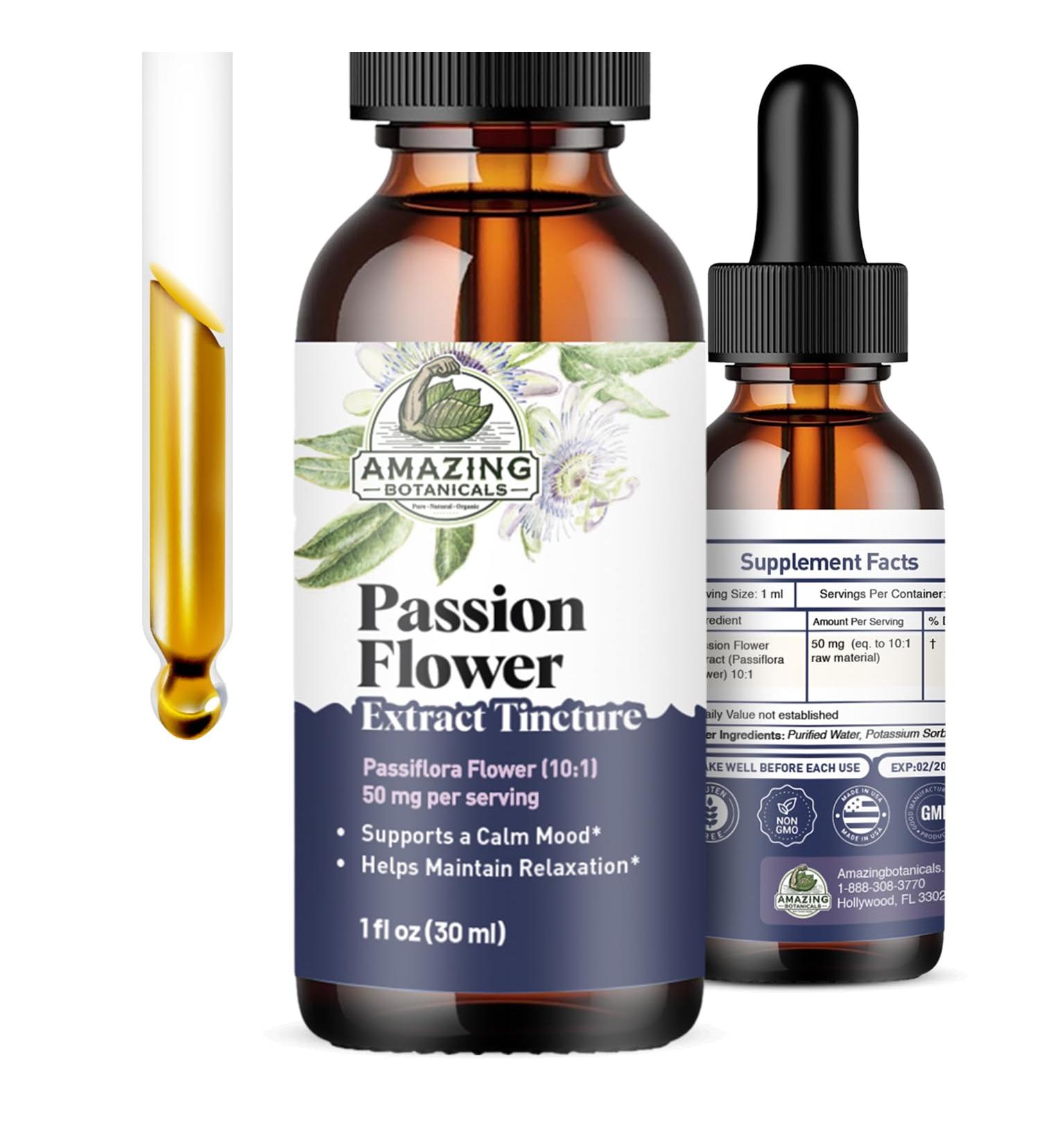 Amazing Botanicals Passionflower Liquid Extract Tincture (Passiflora incarnata) Vegan, Sugar & Alcohol-Free Herb Drops Supplement Drops Traditional Support for Relaxation - Non-GMO 30mL (1oz) - Buy Online on GoSupps.com